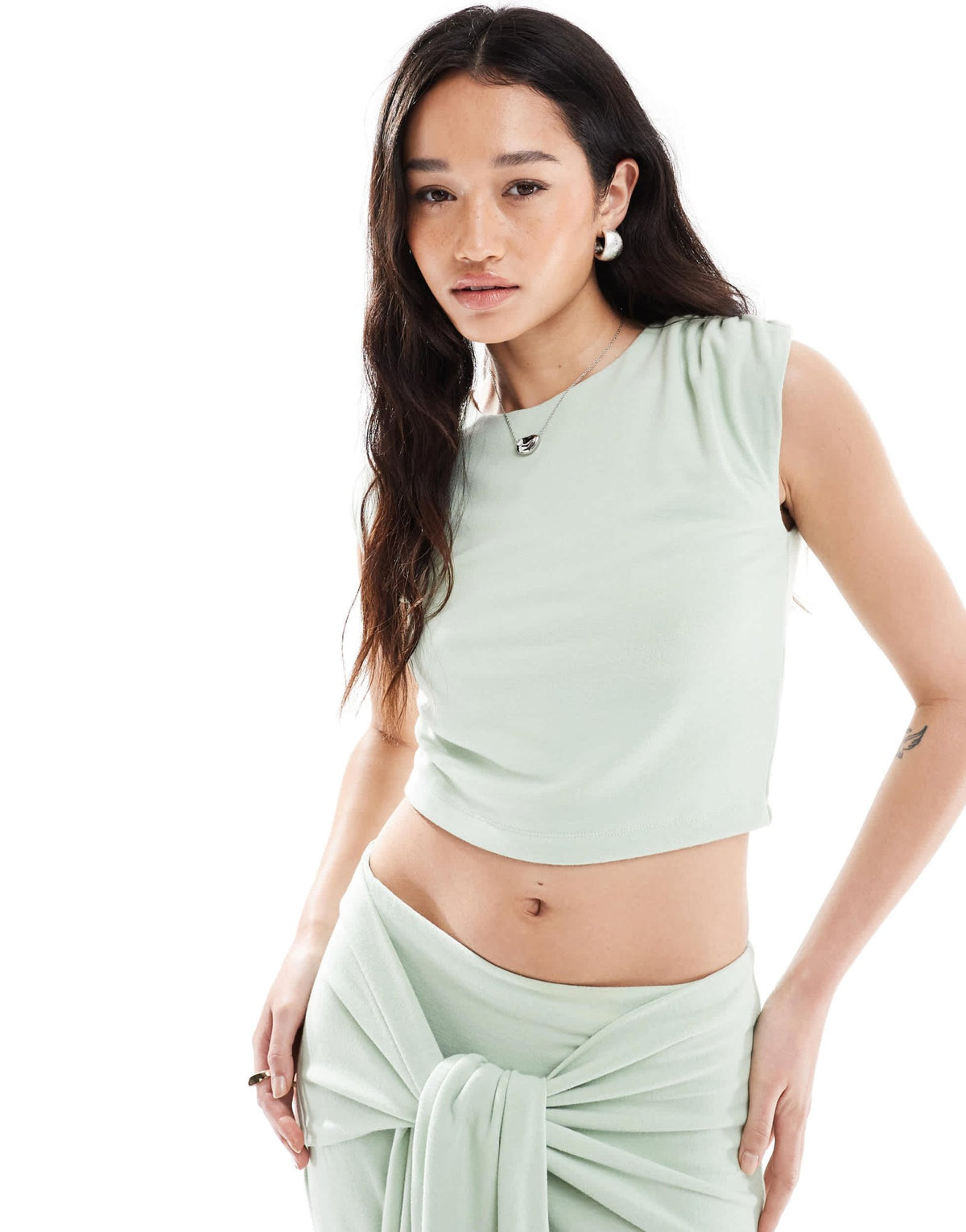4th & Reckless double layered slinky structured sleeveless top co-ord in sage - ASOS Sample Sale