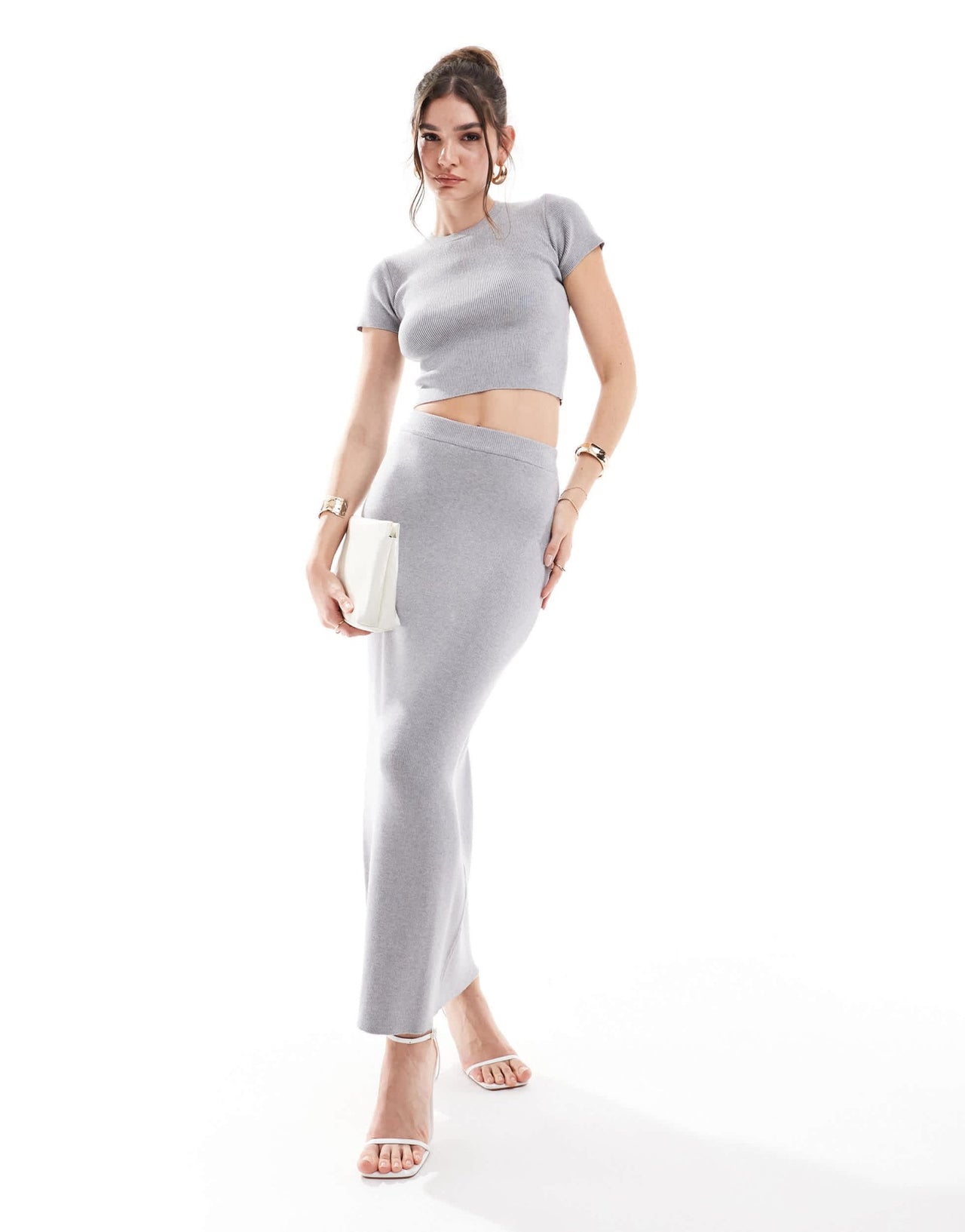 4th & Reckless fine knit short sleeve jumper co - ord in grey - ASOS Sample Sale