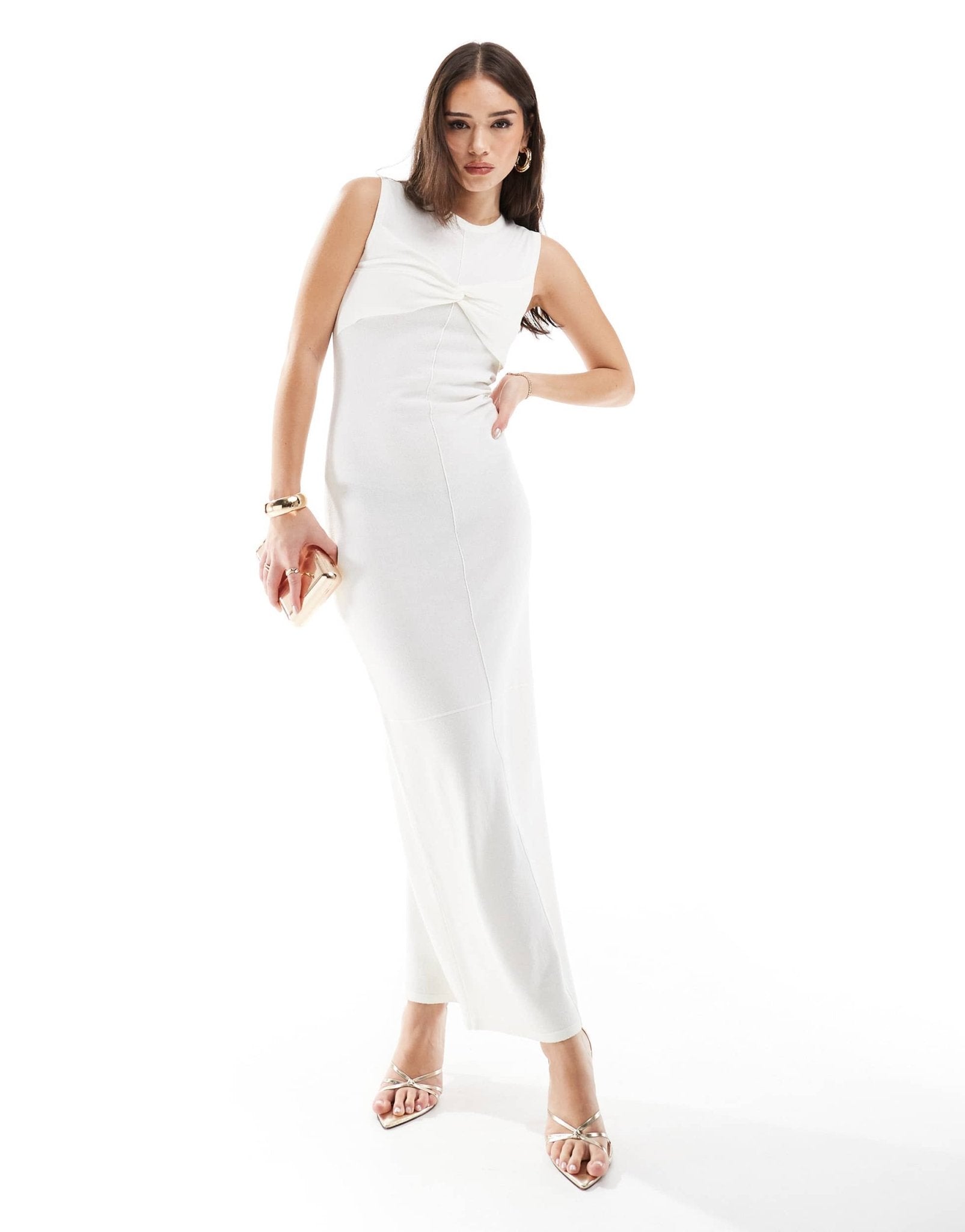 4th & Reckless fine knit sleeveless twist bust detail maxi dress in cream - ASOS Sample Sale