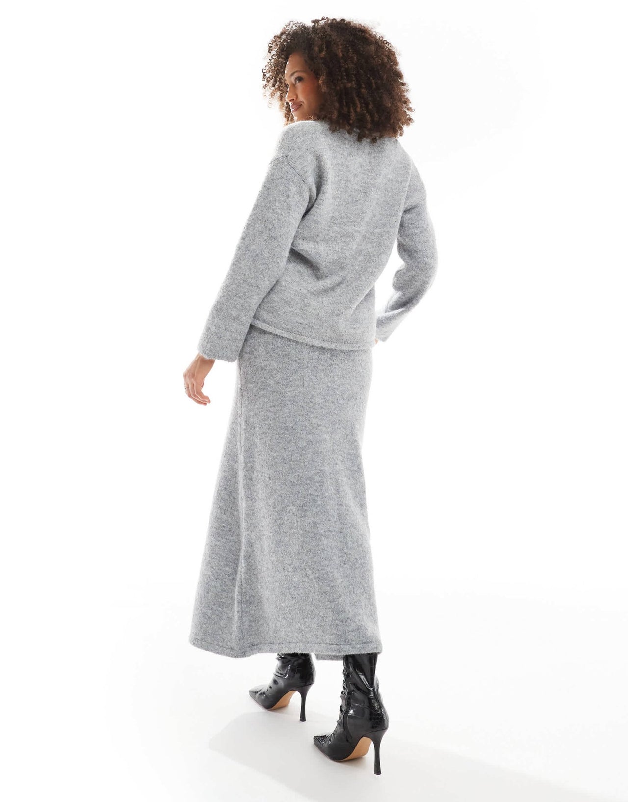 4th & Reckless fluffy wool mix knitted maxi skirt co - ord in grey - ASOS Sample Sale