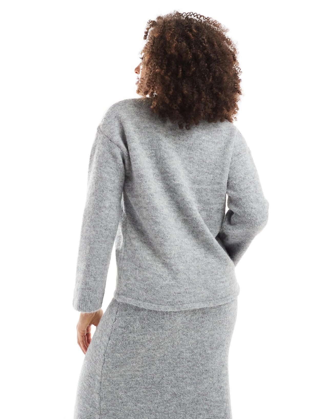 4th & Reckless fluffy wool mix knitted v neck jumper co - ord in grey - ASOS Sample Sale