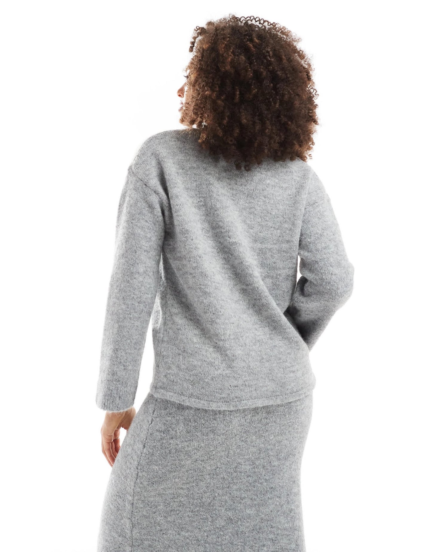 4th & Reckless fluffy wool mix knitted v neck jumper co - ord in grey - ASOS Sample Sale