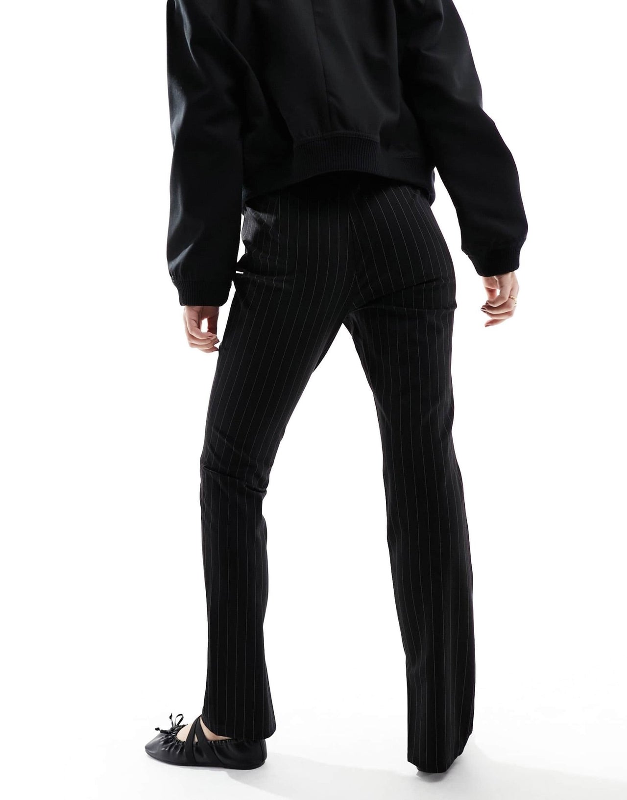 4th & Reckless high waisted split leg flared trousers in black pinstripe - ASOS Sample Sale