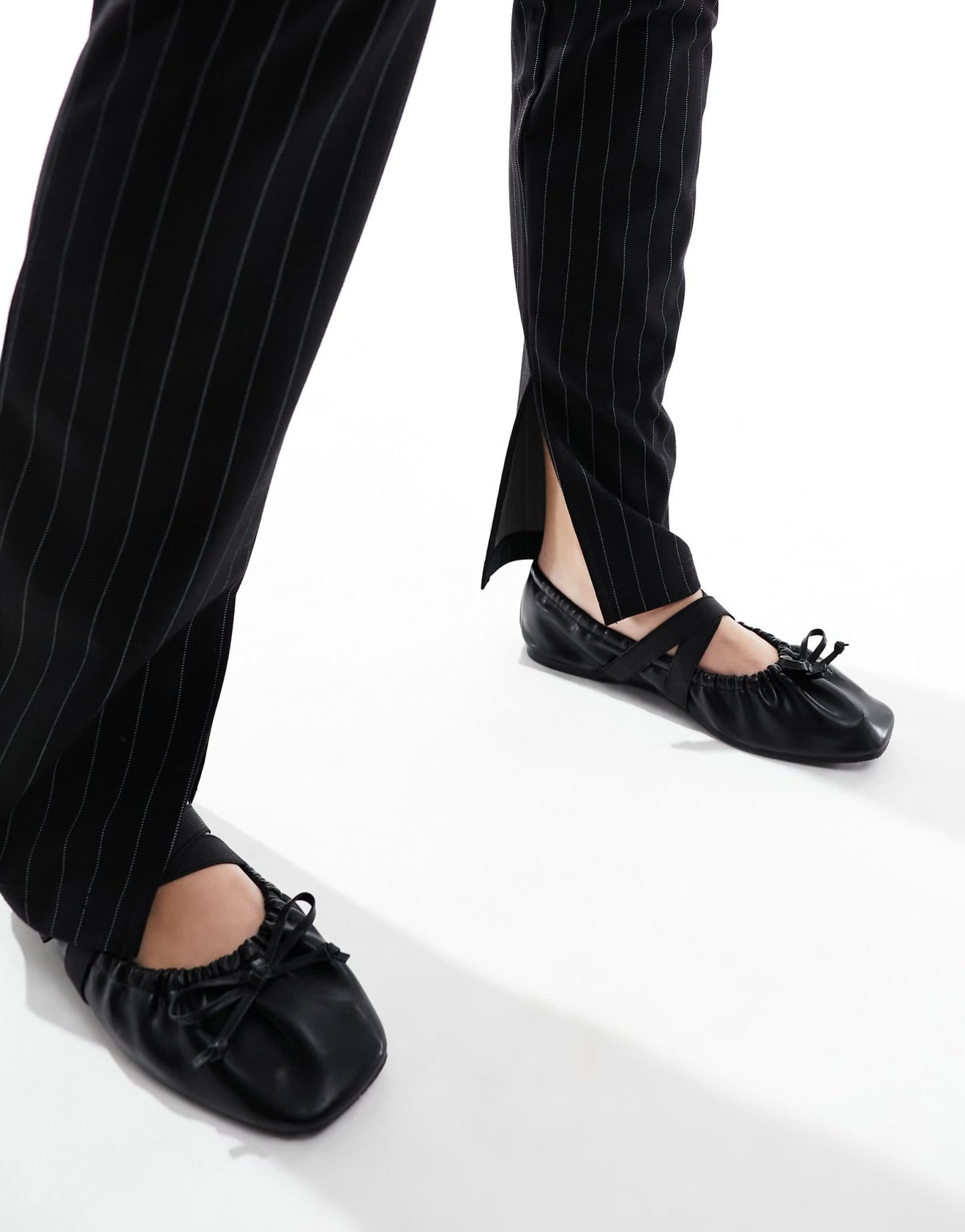 4th & Reckless high waisted split leg flared trousers in black pinstripe - ASOS Sample Sale