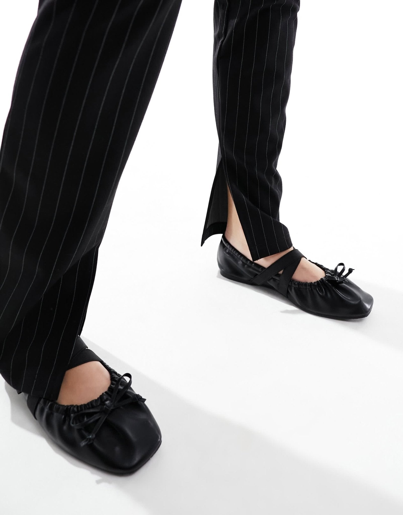 4th & Reckless high waisted split leg flared trousers in black pinstripe - ASOS Sample Sale