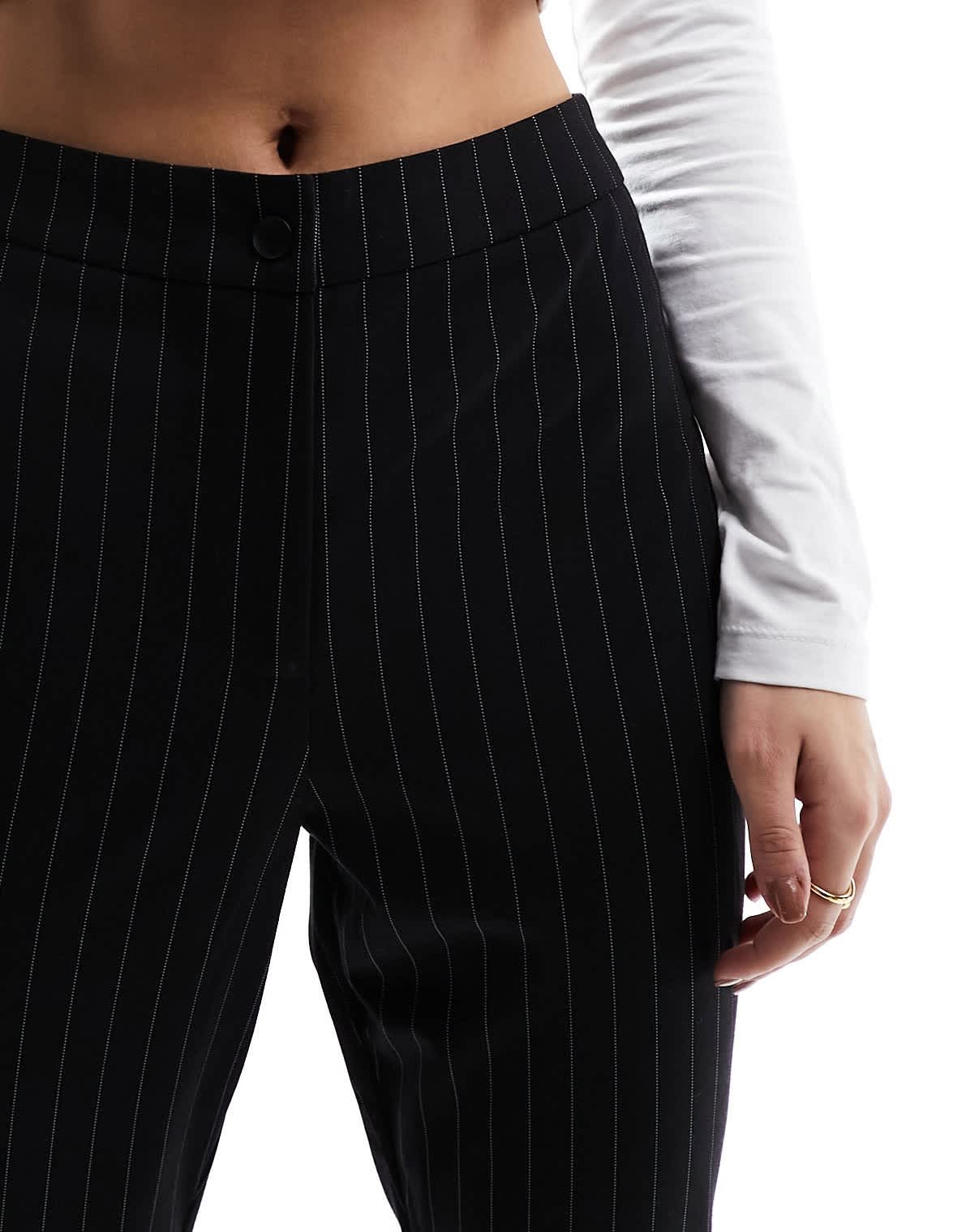 4th & Reckless high waisted split leg flared trousers in black pinstripe - ASOS Sample Sale
