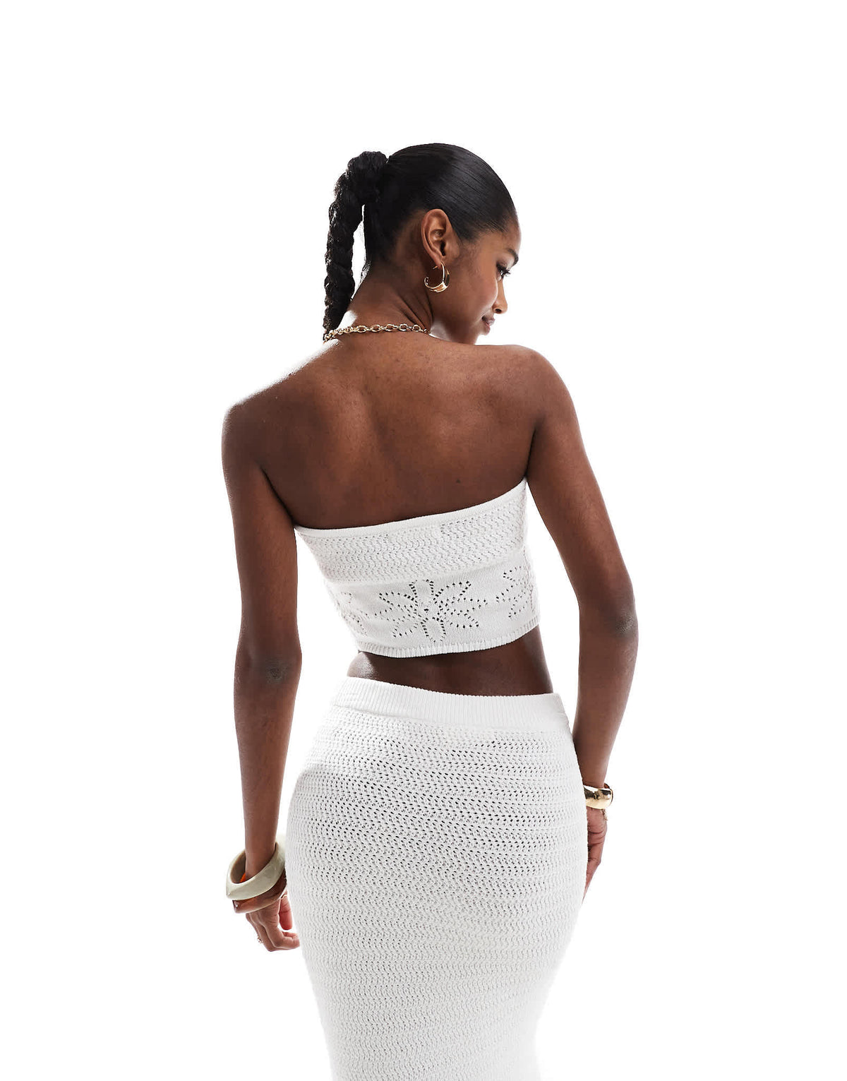 4th & Reckless knitted bandeau tie front beach crop top co-ord in white - ASOS Sample Sale