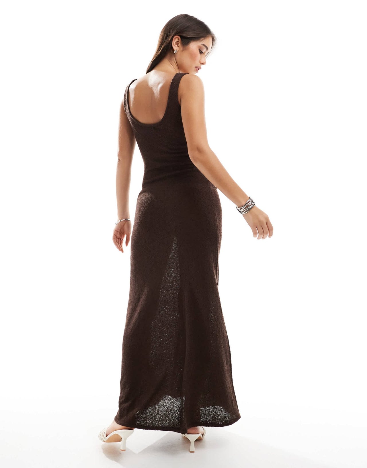 4th & Reckless knitted crochet flower detail maxi dress in brown - ASOS Sample Sale