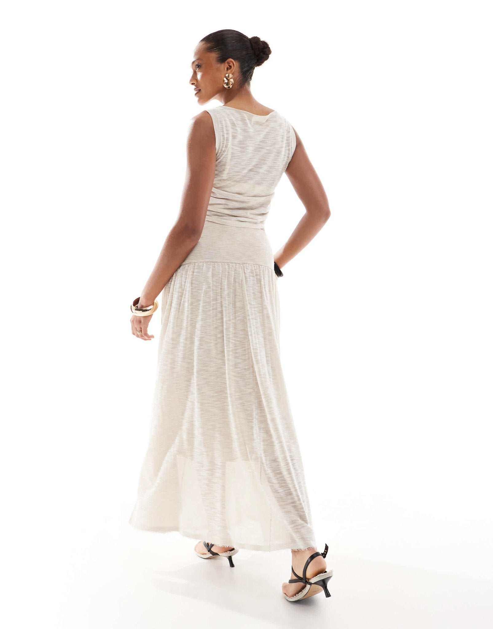 4th & Reckless knitted deep waistband drop waist maxi skirt co - ord in beige - ASOS Sample Sale
