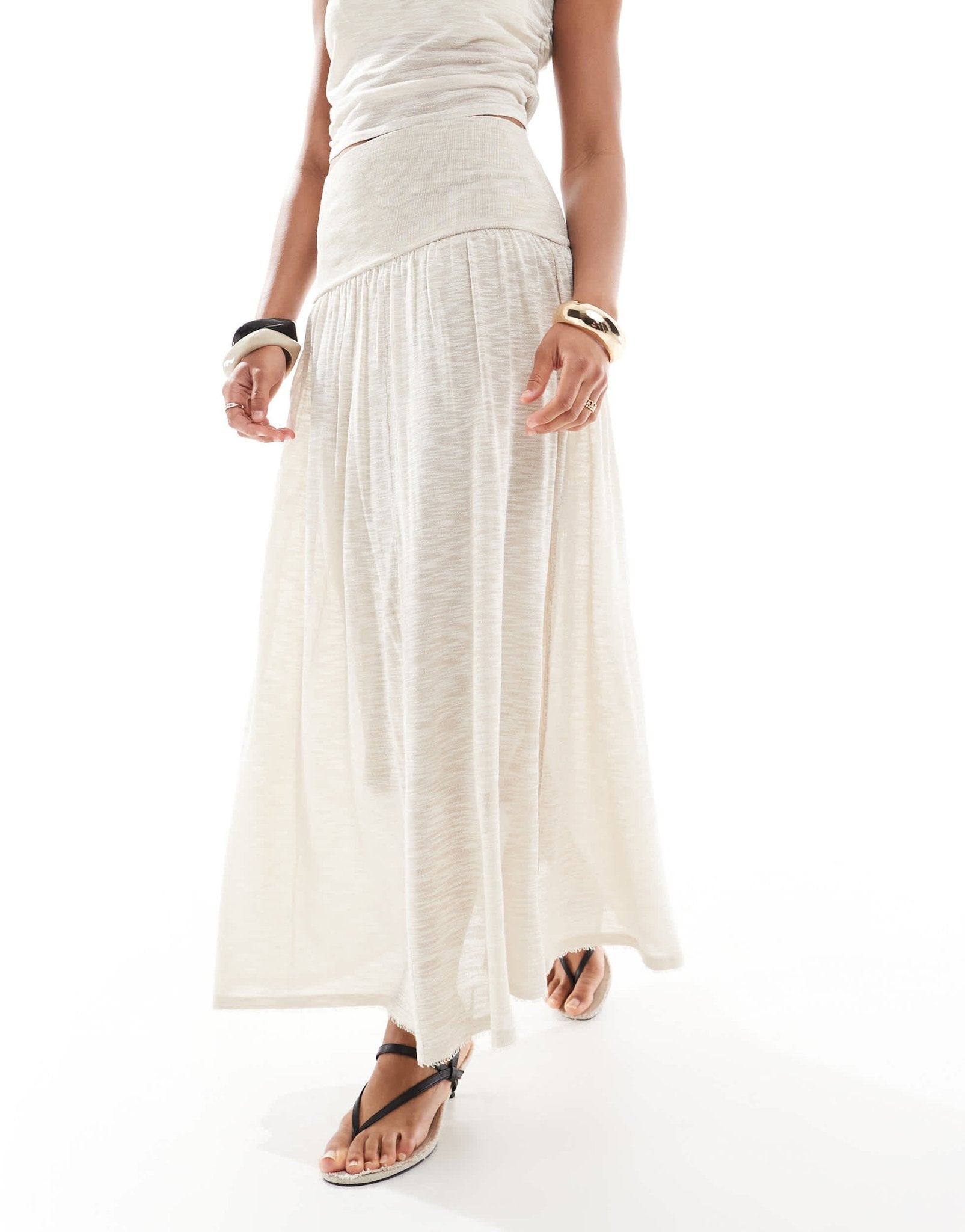 4th & Reckless knitted deep waistband drop waist maxi skirt co - ord in beige - ASOS Sample Sale