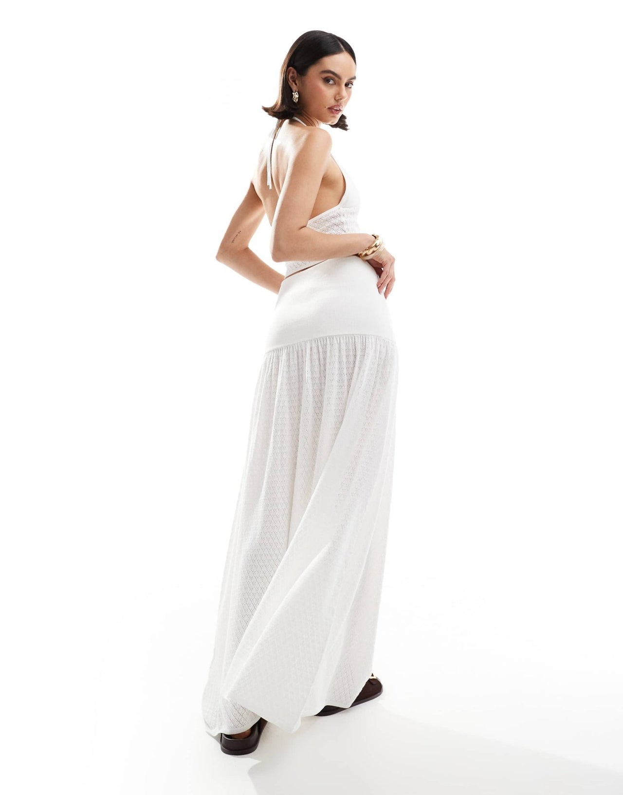 4th & Reckless knitted drop waist beach maxi skirt co - ord in white - ASOS Sample Sale