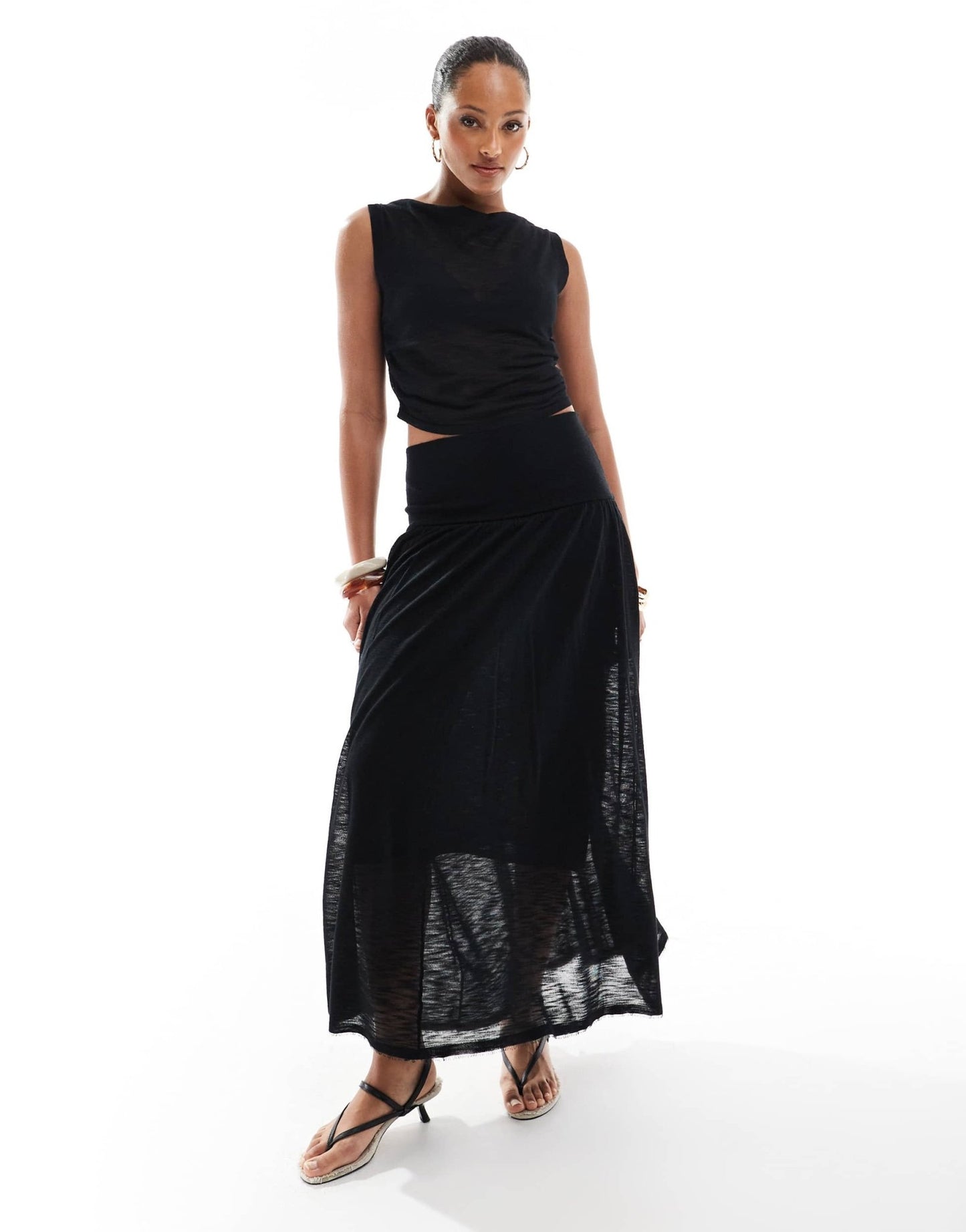 4th & Reckless knitted slash neck crop top co - ord in black - ASOS Sample Sale
