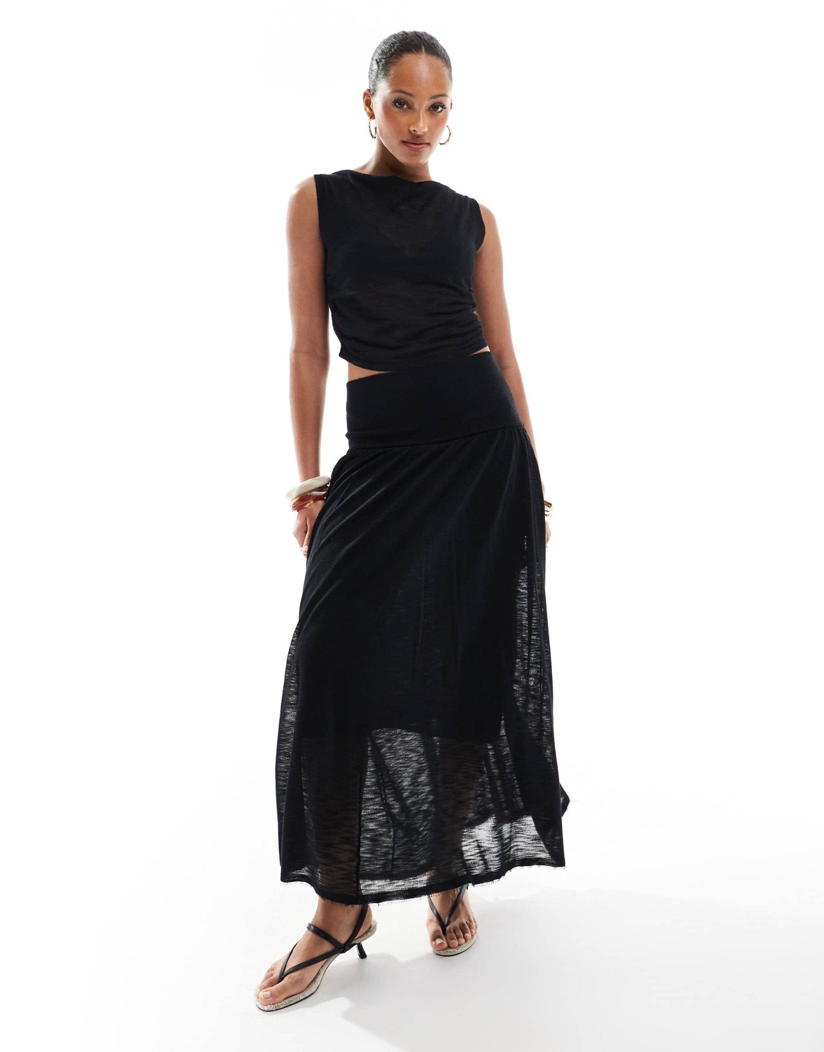 4th & Reckless knitted slash neck crop top co - ord in black - ASOS Sample Sale