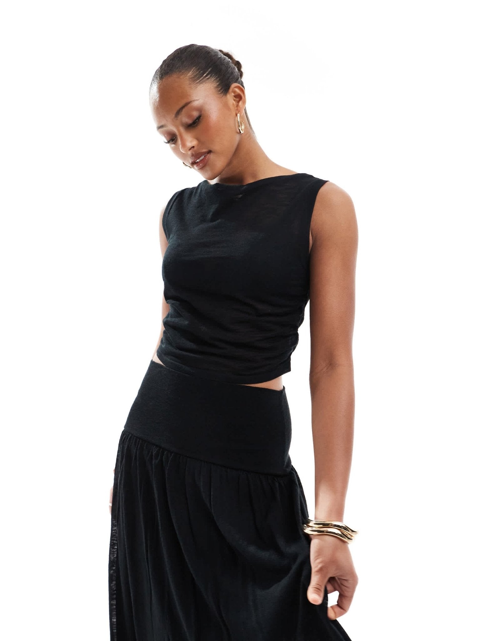 4th & Reckless knitted slash neck crop top co - ord in black - ASOS Sample Sale
