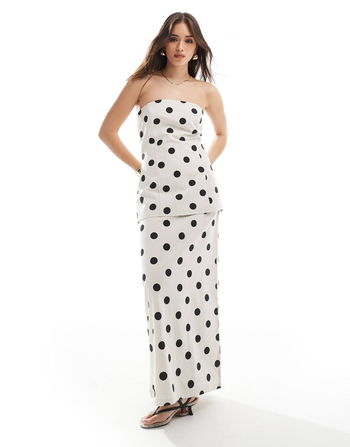 4th & Reckless linen blend bandeau longline top co-ord in cream polka dot - ASOS Sample Sale