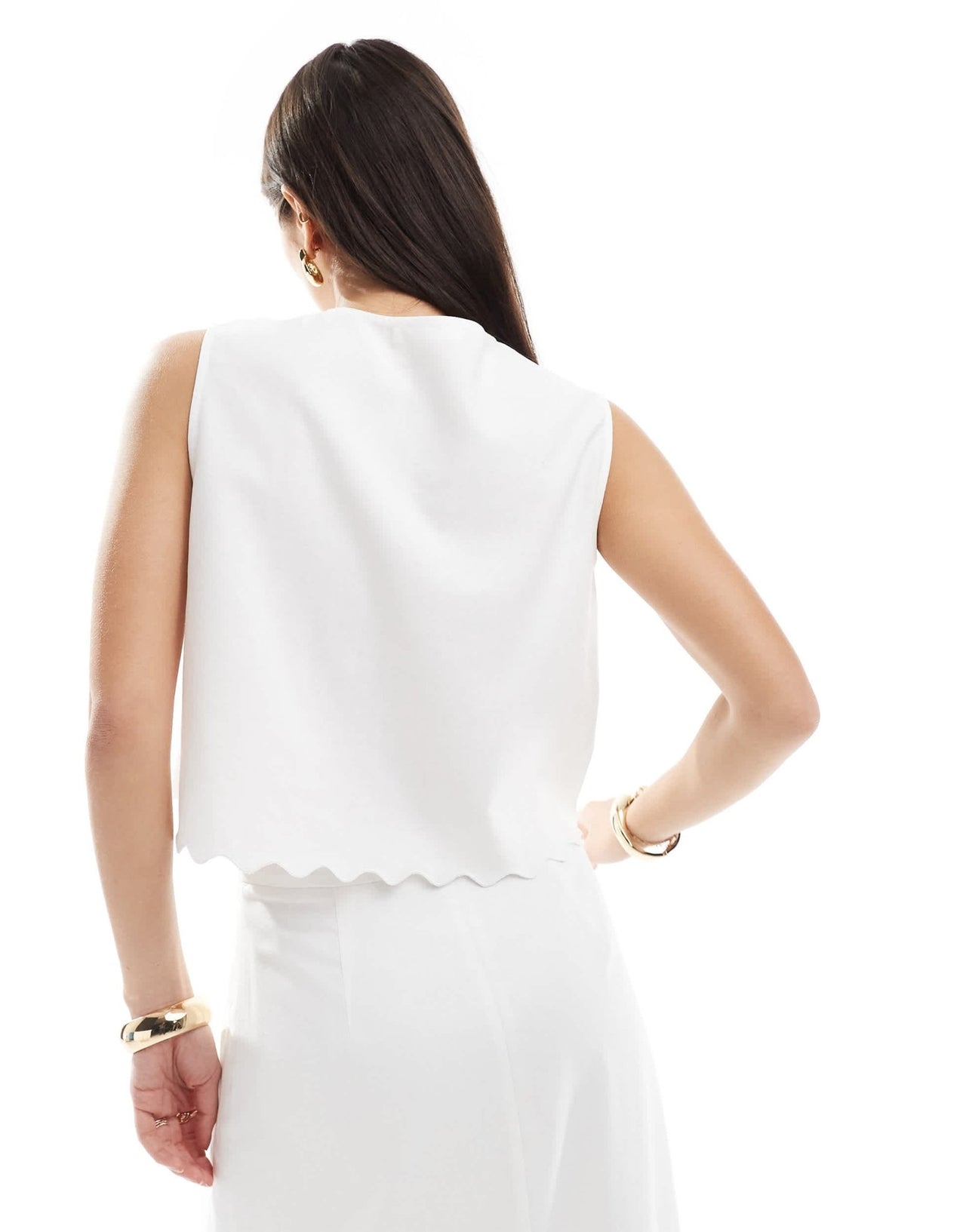 4th & Reckless linen blend cropped scallop edge tie front embroidered waistcoat co - ord in white - ASOS Sample Sale