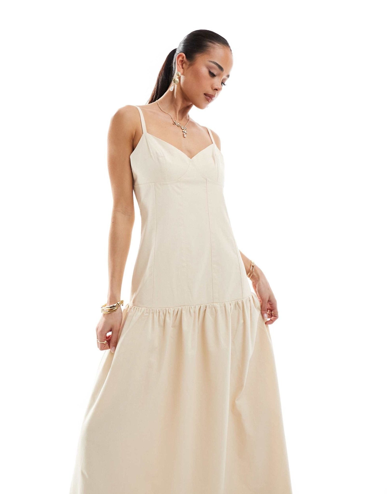 4th & Reckless linen blend dropped waist cami maxi dress in buttercream - ASOS Sample Sale