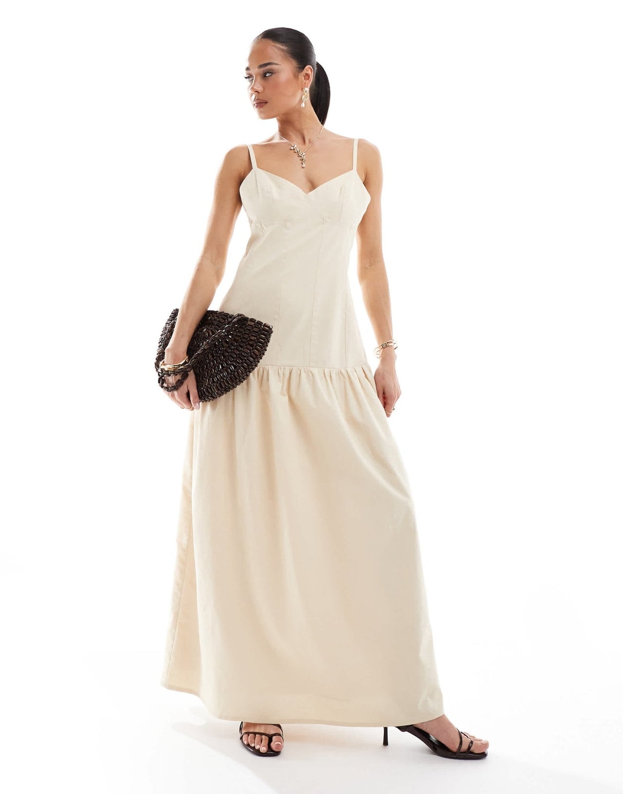 4th & Reckless linen blend dropped waist cami maxi dress in buttercream - ASOS Sample Sale