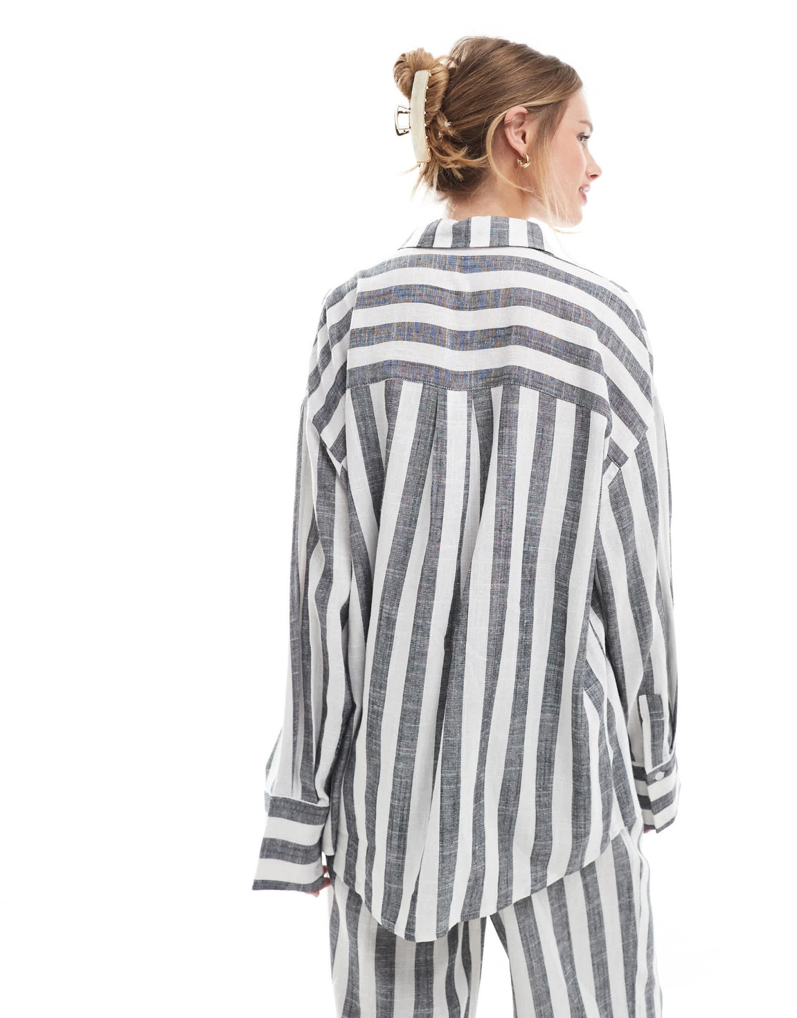 4th & Reckless linen blend oversized beach shirt co - ord in grey & white stripe - ASOS Sample Sale