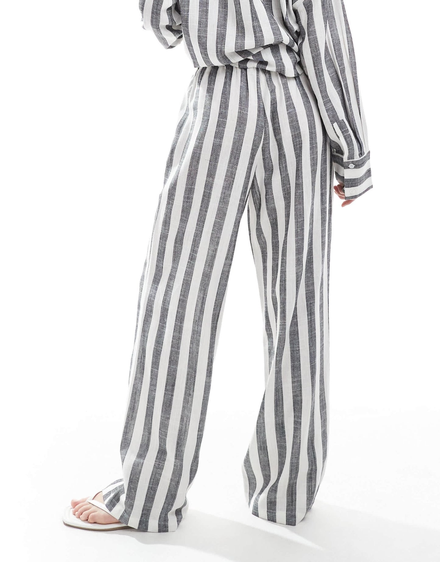 4th & Reckless linen blend wide leg beach trouser co-ord in grey & white stripe - ASOS Sample Sale