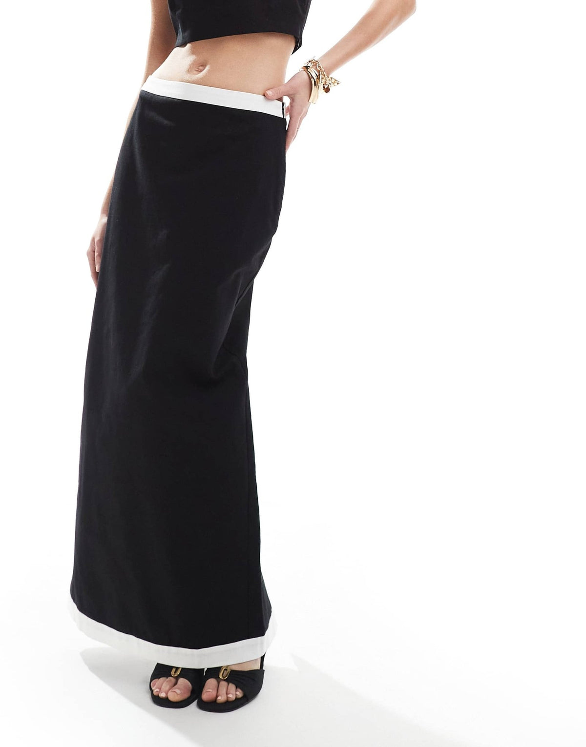 4th & Reckless linen look contrast edge maxi skirt co-ord in mono - ASOS Sample Sale