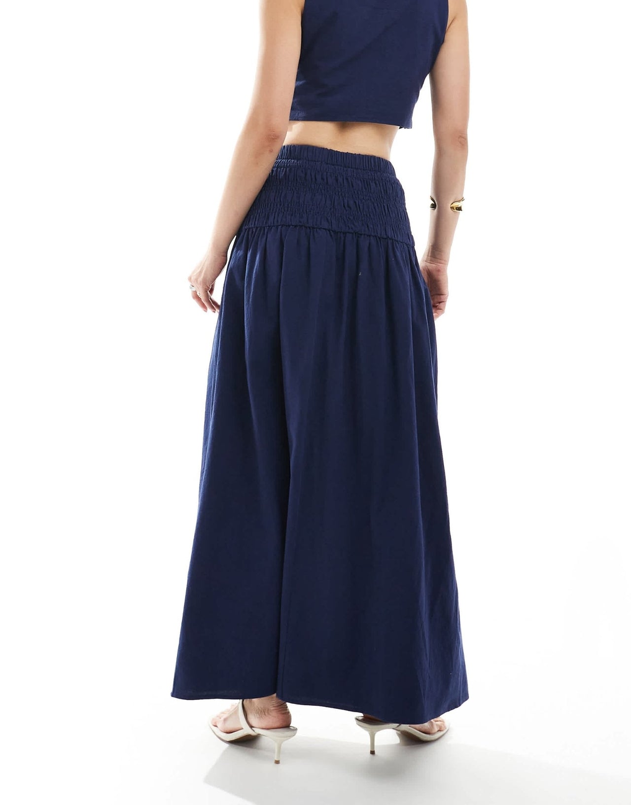 4th & Reckless linen look dropped waist maxi skirt co-ord in navy - ASOS Sample Sale