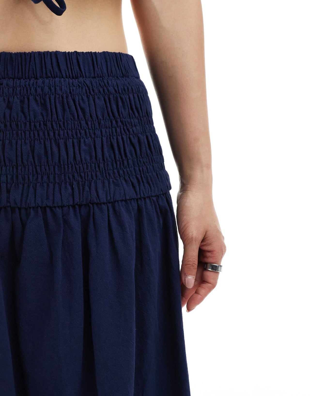 4th & Reckless linen look dropped waist maxi skirt co-ord in navy - ASOS Sample Sale