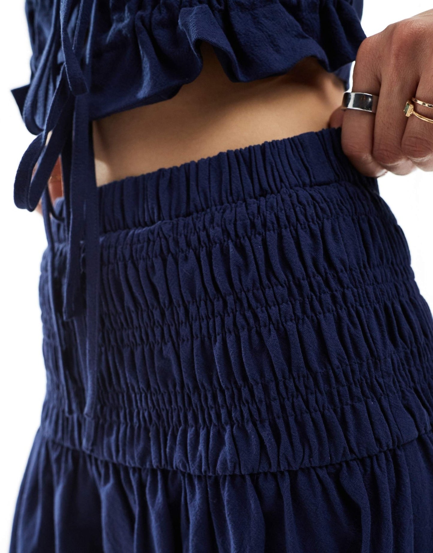 4th & Reckless linen look dropped waist maxi skirt co-ord in navy - ASOS Sample Sale