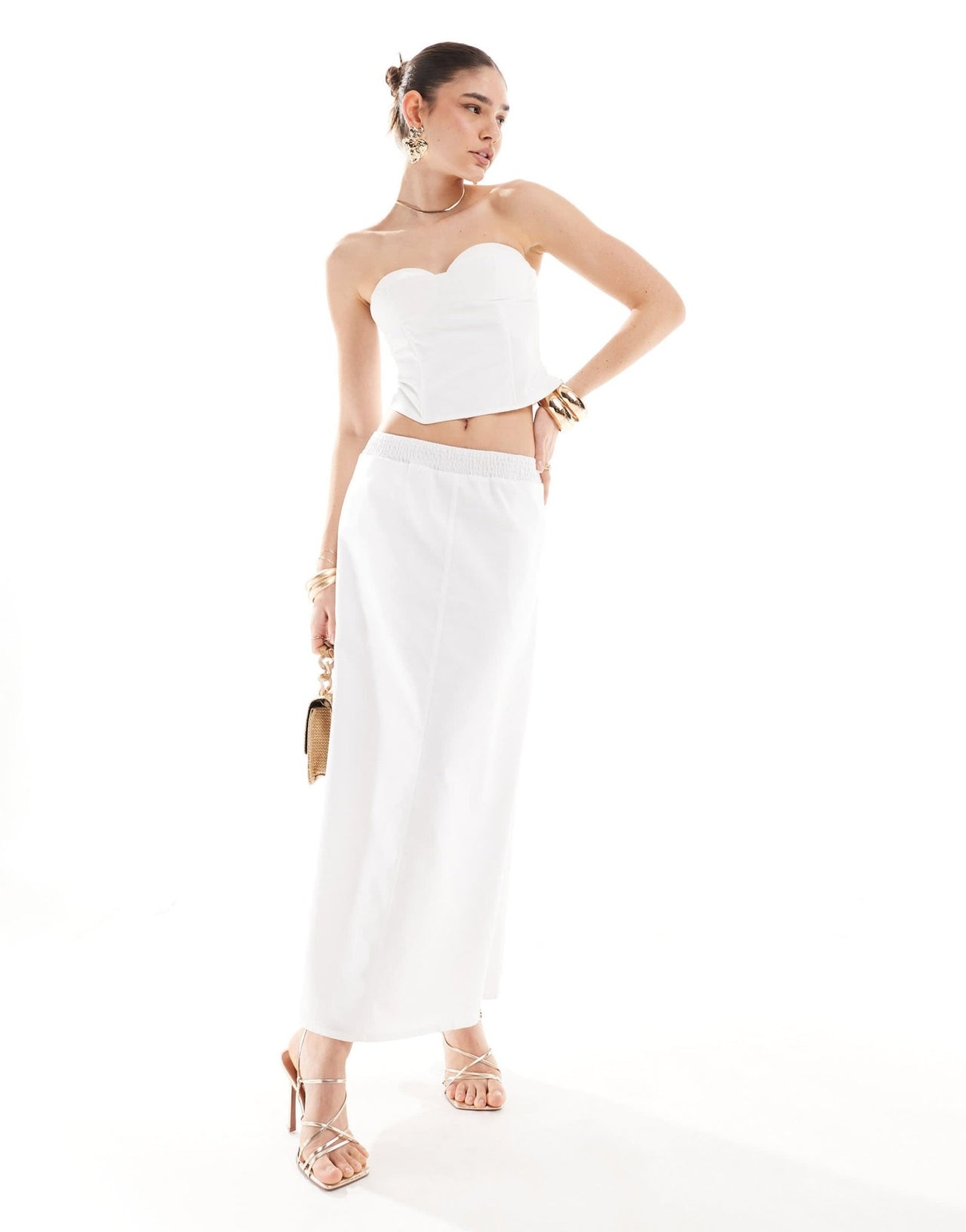 4th & Reckless linen look sweetheart neck bandeau corset top co - ord in white - ASOS Sample Sale