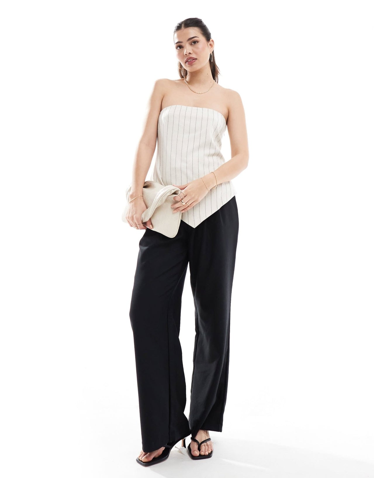 4th & Reckless linen striped bandeau top in beige - ASOS Sample Sale