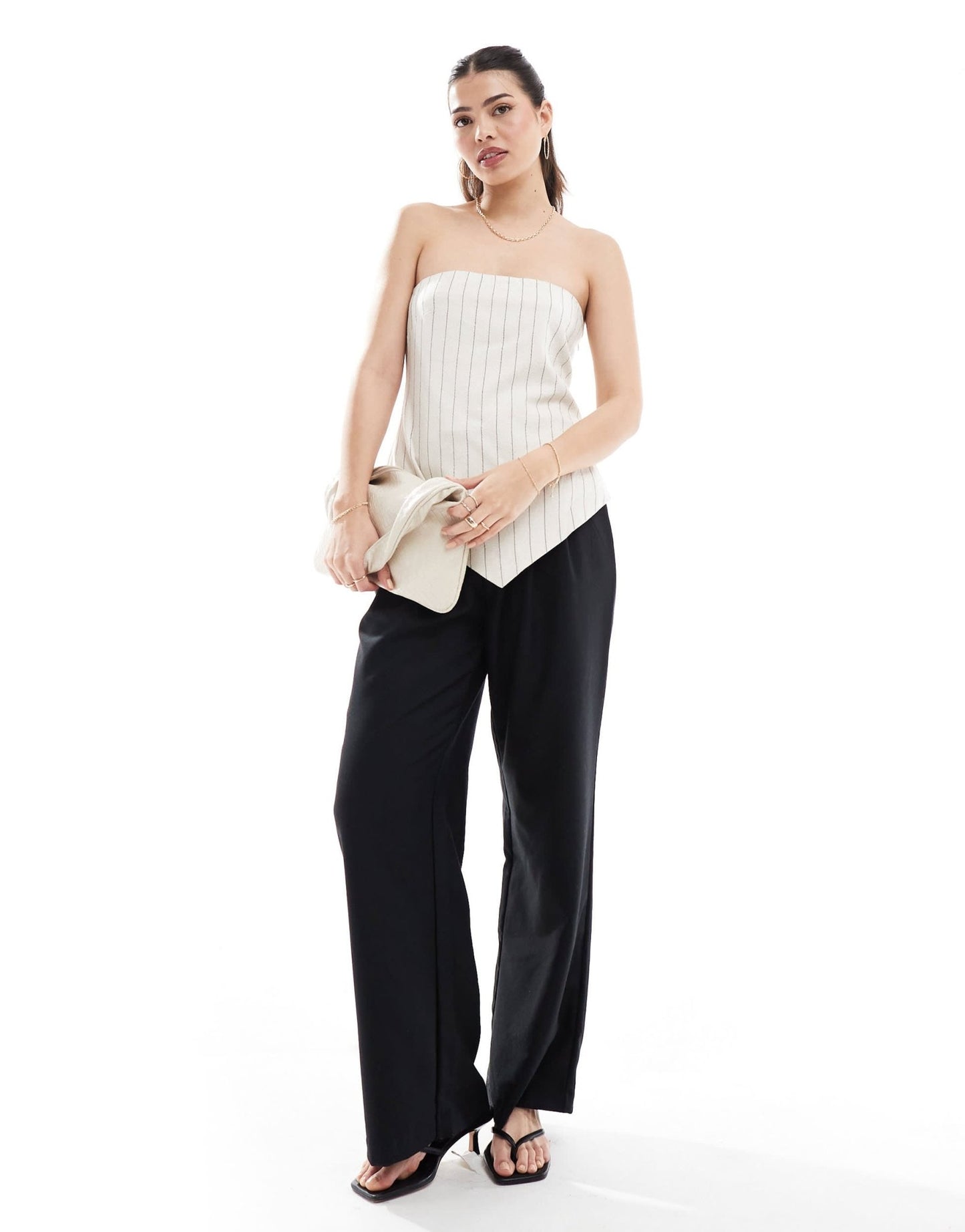 4th & Reckless linen striped bandeau top in beige - ASOS Sample Sale