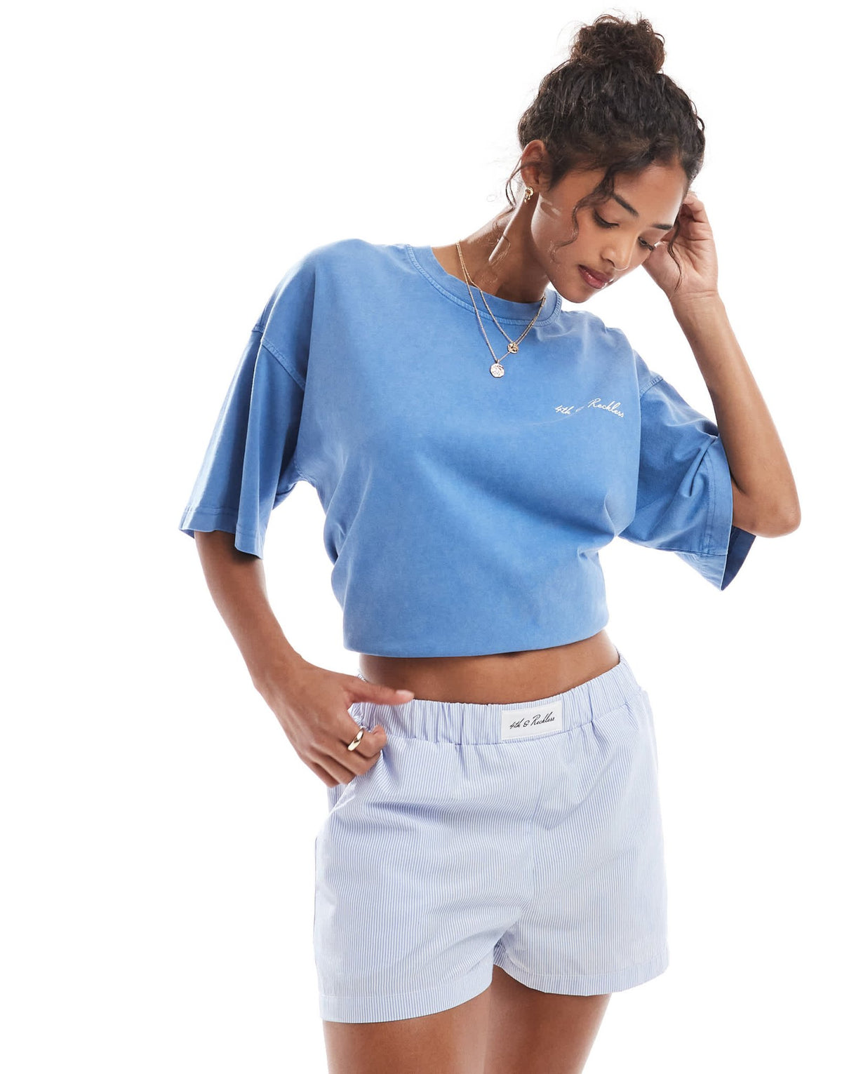 4th & Reckless logo detail boxer shorts in blue stripe - ASOS Sample Sale