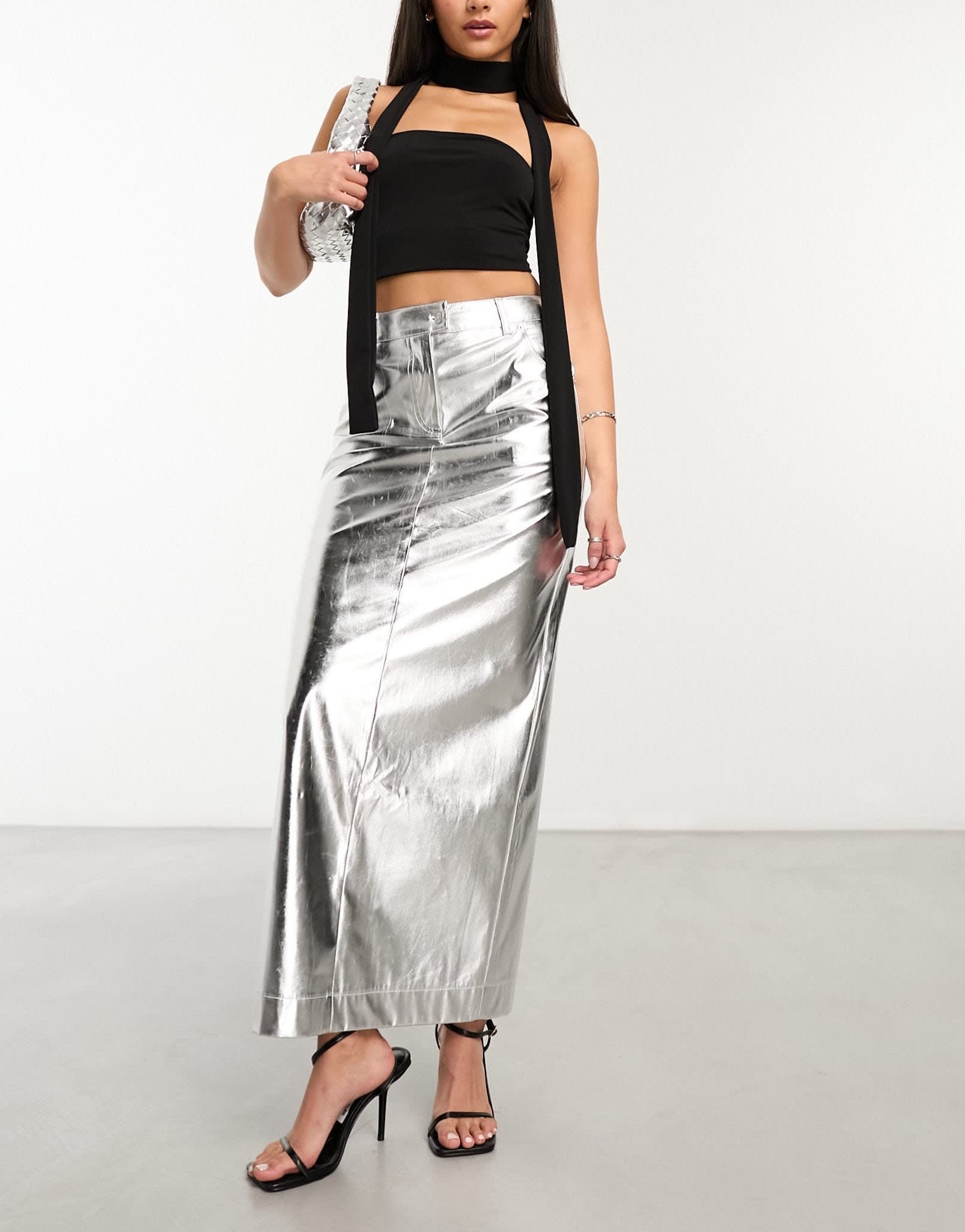 4th & Reckless metallic maxi skirt in silver - ASOS Sample Sale