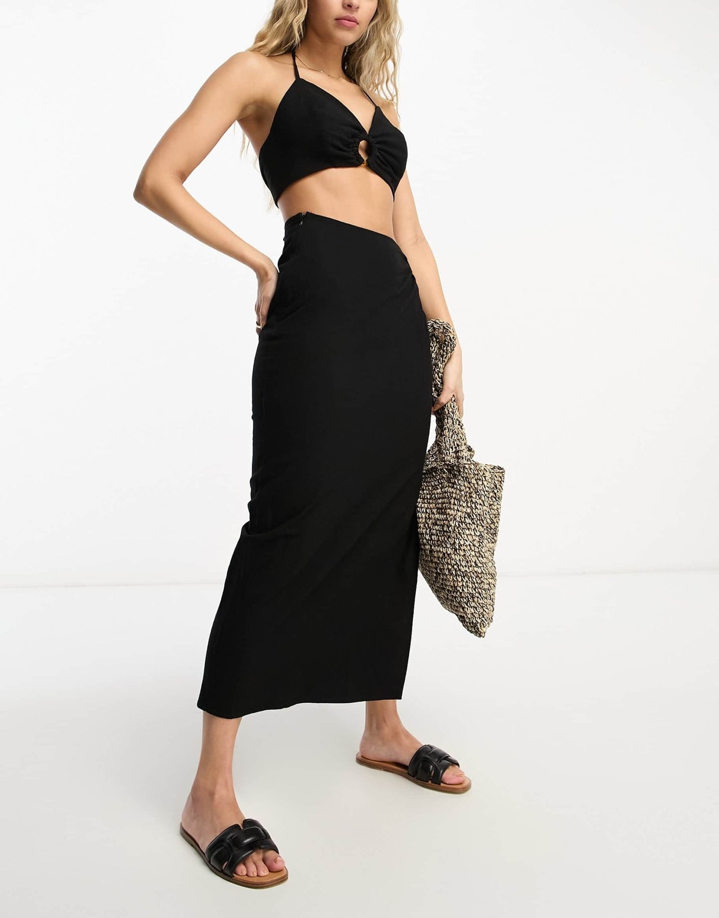 4th & Reckless onyx beach ring side midi skirt co - ord in black - ASOS Sample Sale