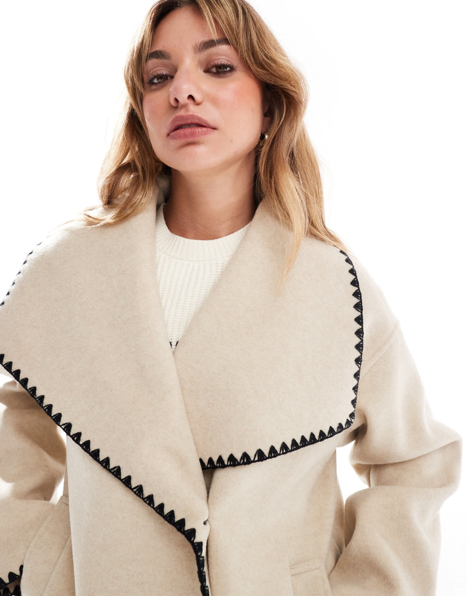 4th & Reckless oversized lapel jacket with contrast stitch in camel - ASOS Sample Sale