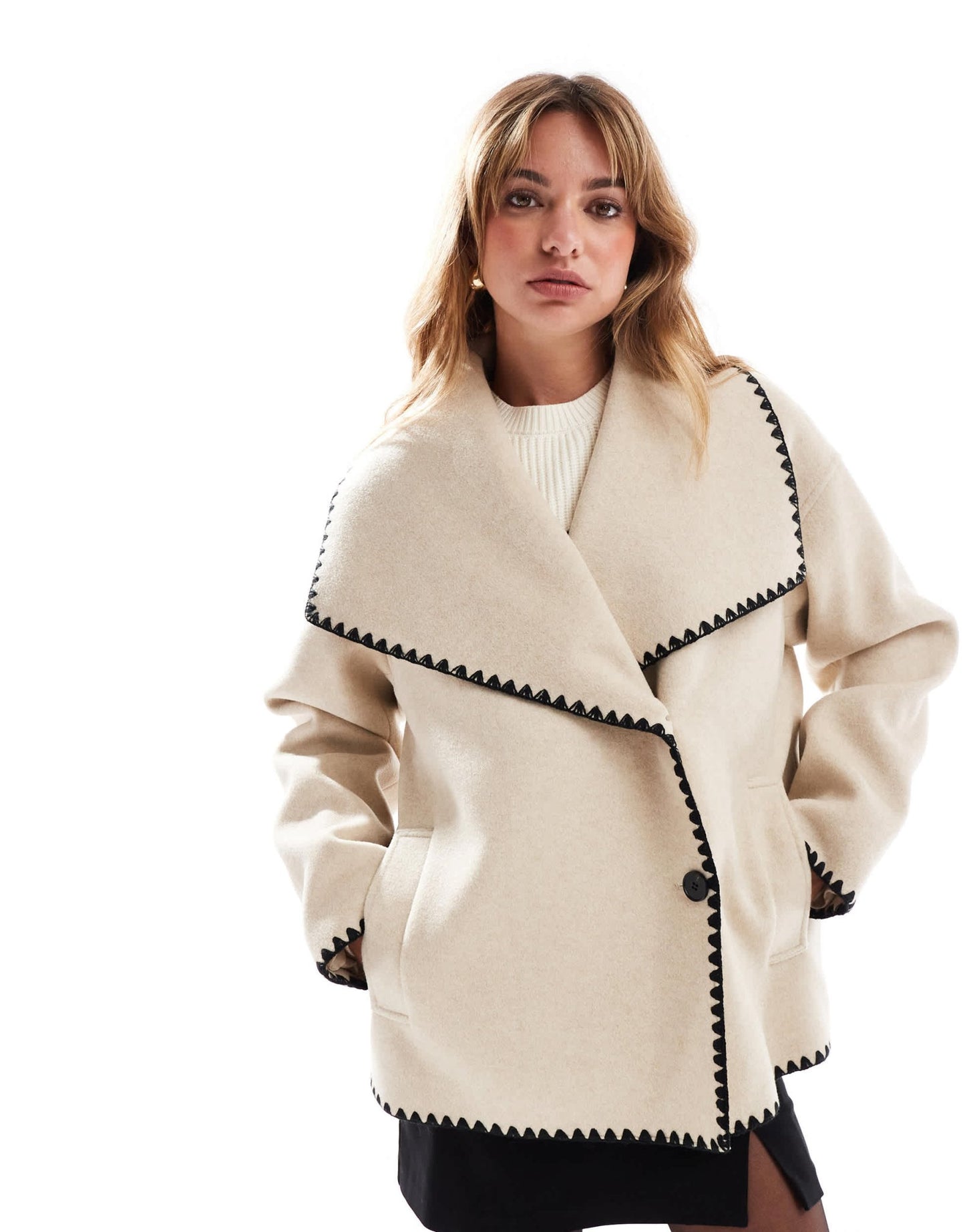 4th & Reckless oversized lapel jacket with contrast stitch in camel - ASOS Sample Sale
