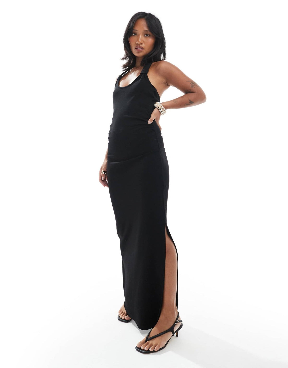 4th & Reckless Petite exclusive knot detail halterneck maxi dress in black - ASOS Sample Sale