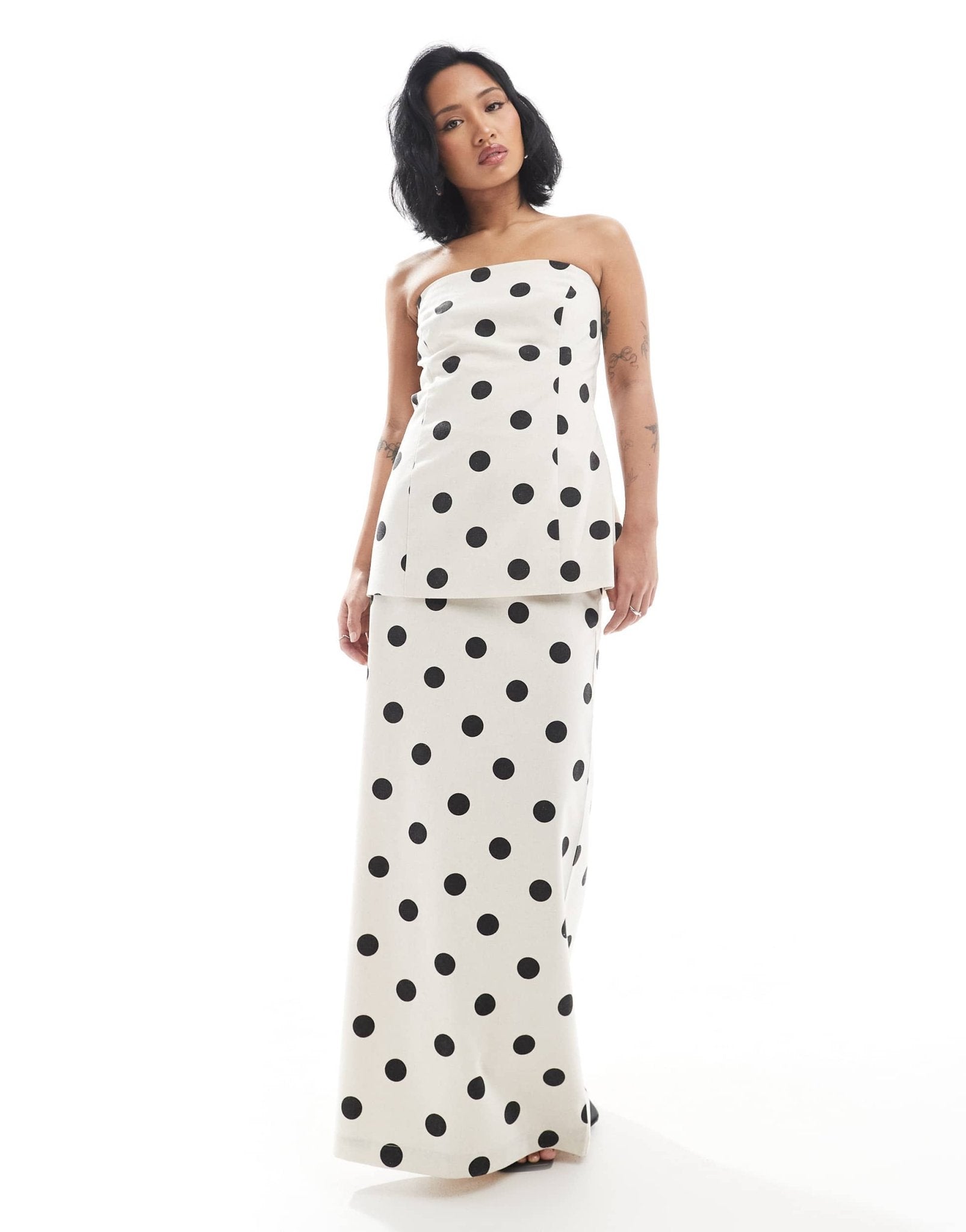 4th & Reckless Petite exclusive linen blend maxi skirt co - ord in cream polka dot - ASOS Sample Sale