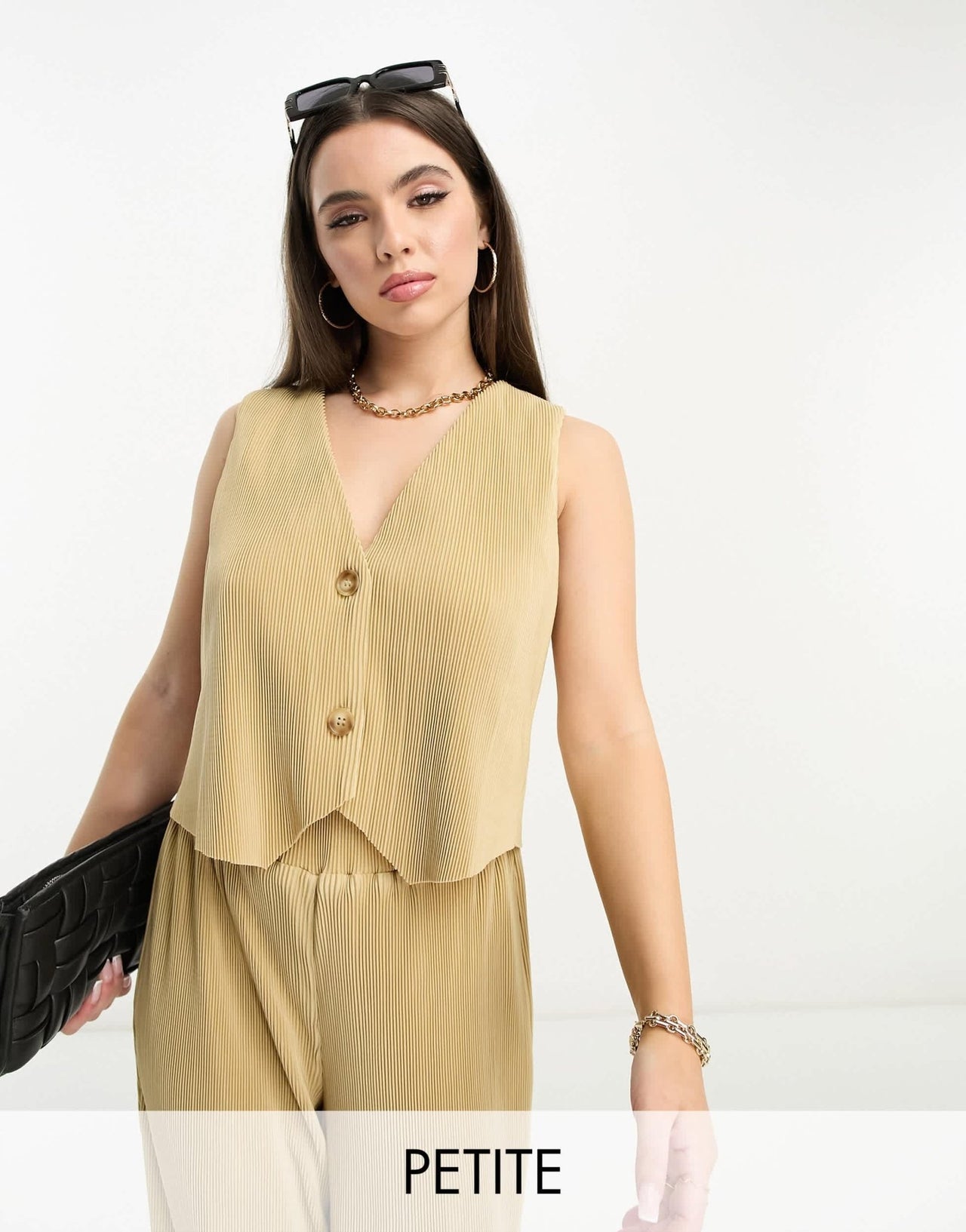4th & Reckless Petite exclusive plisse waistcoat co - ord in camel - ASOS Sample Sale
