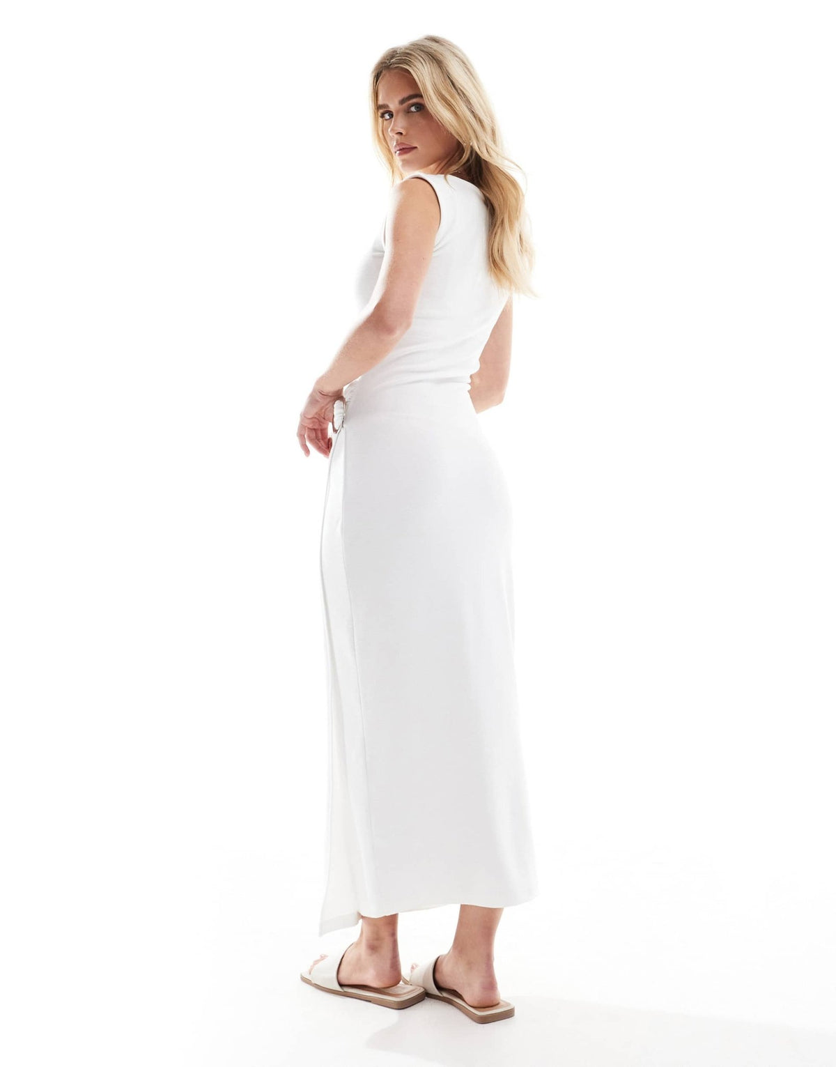4th & Reckless Petite sleeveless wrap drape ring detail maxi dress in white - ASOS Sample Sale