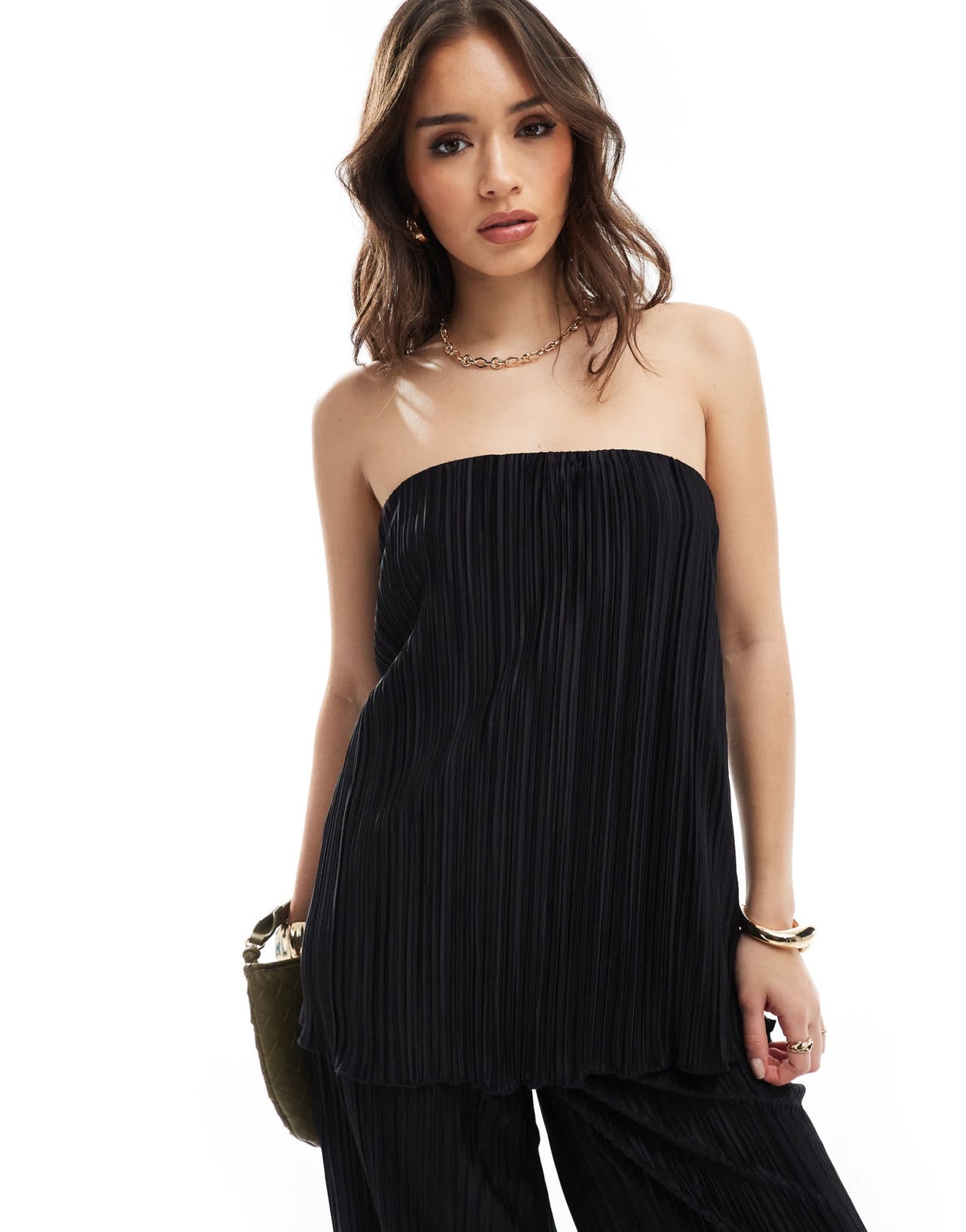 4th & Reckless plisse bandeau top co - ord in black - ASOS Sample Sale