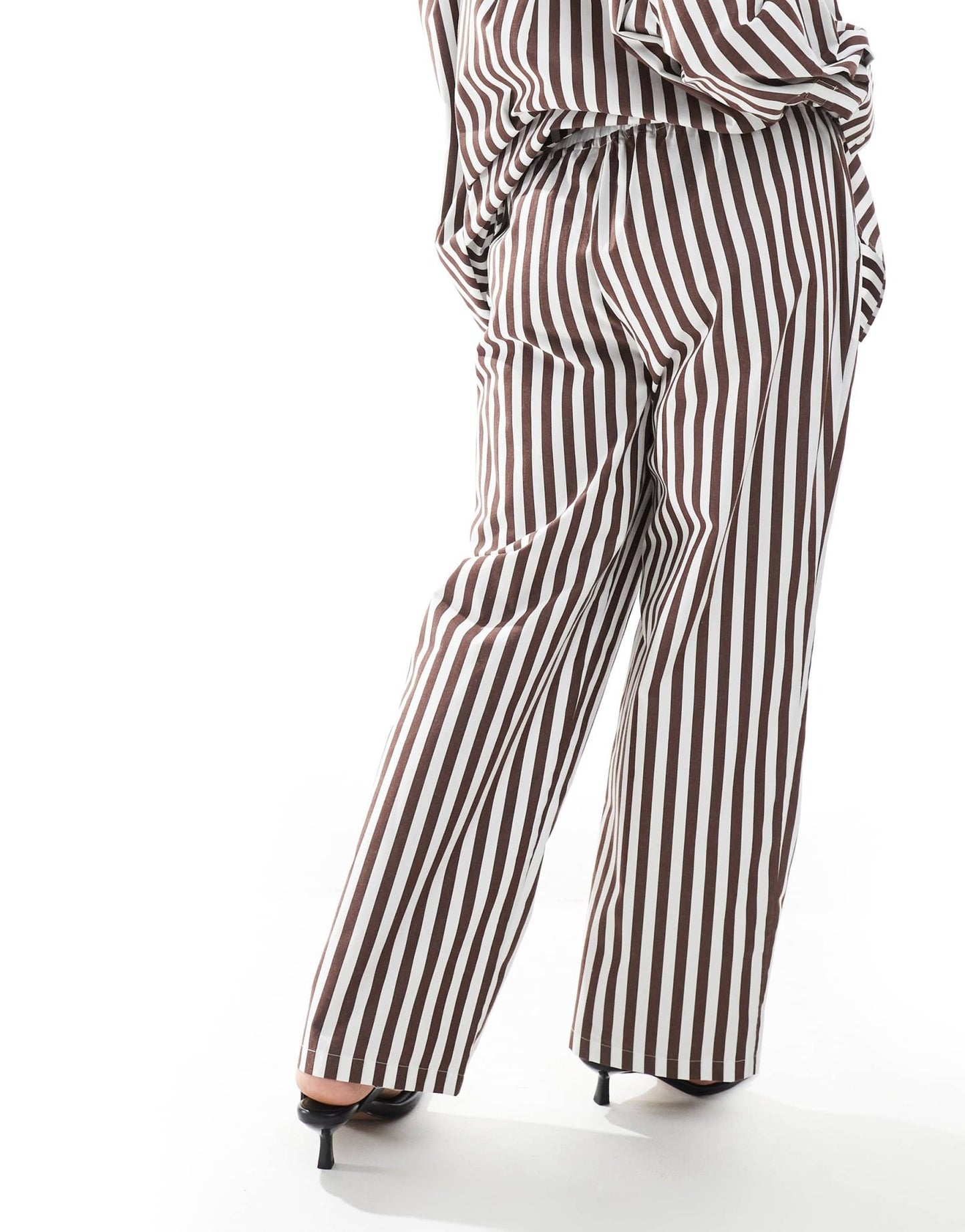4th & Reckless Plus cotton wide leg boxer detail tie waist trouser co-ord in brown stripe - ASOS Sample Sale
