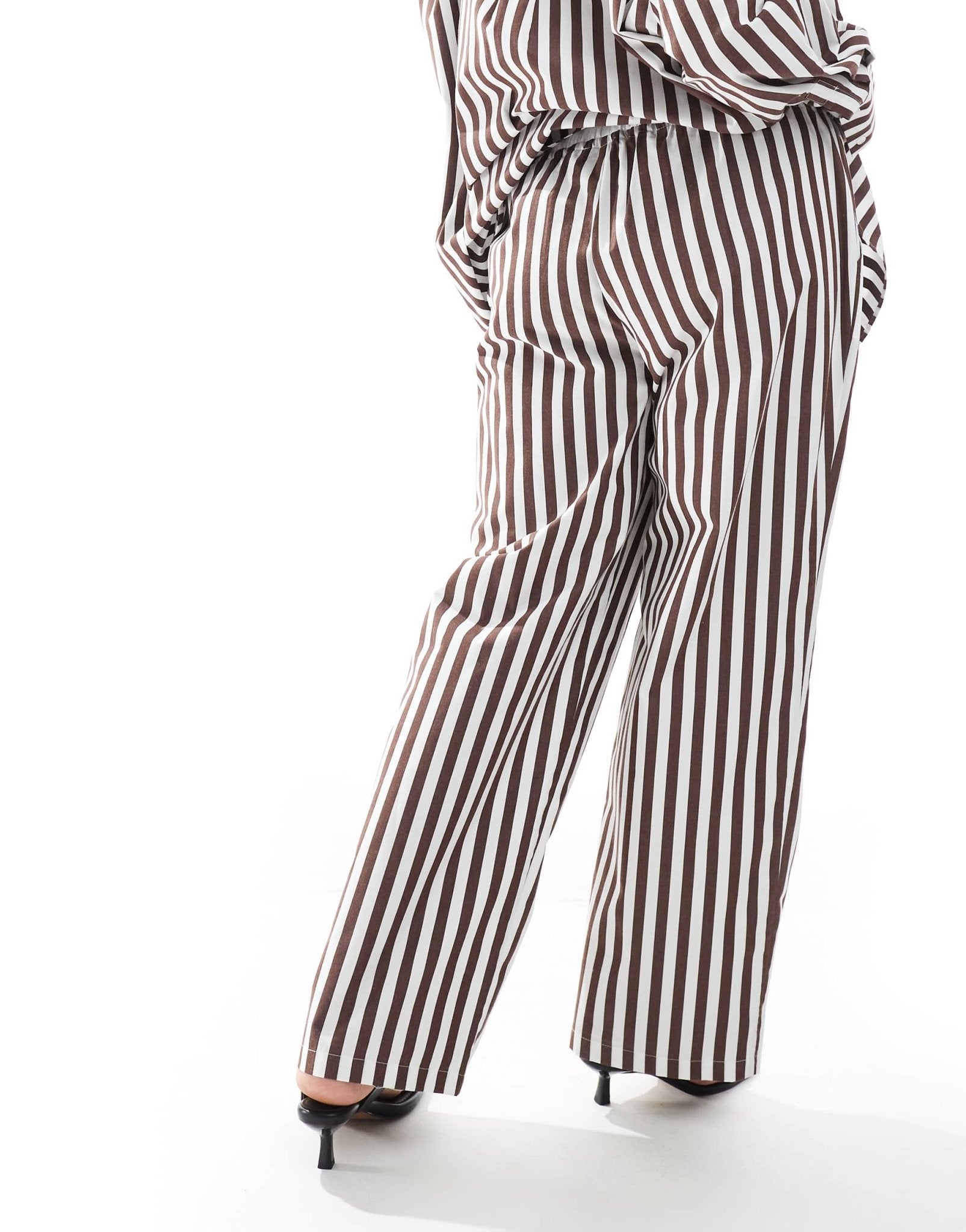 4th & Reckless Plus cotton wide leg boxer detail tie waist trouser co-ord in brown stripe - ASOS Sample Sale