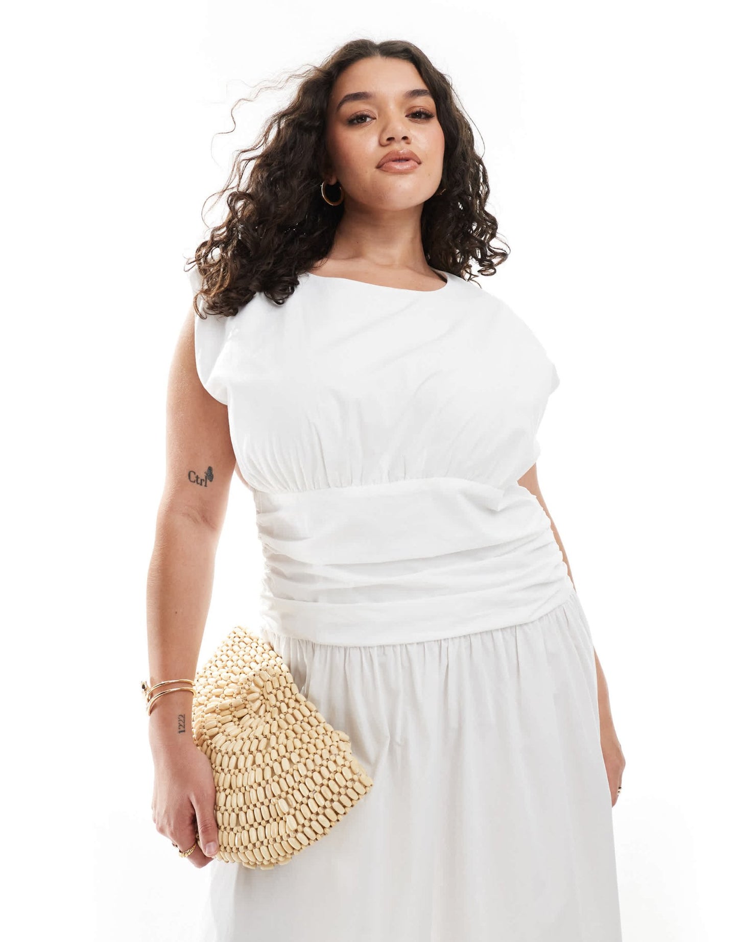 4th & Reckless Plus dropped waist drape detail maxi dress in white - ASOS Sample Sale