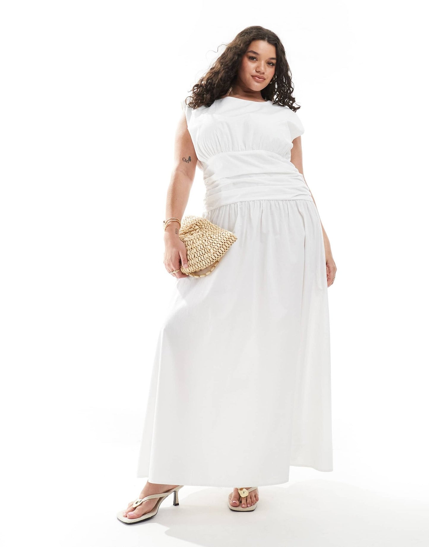 4th & Reckless Plus dropped waist drape detail maxi dress in white - ASOS Sample Sale
