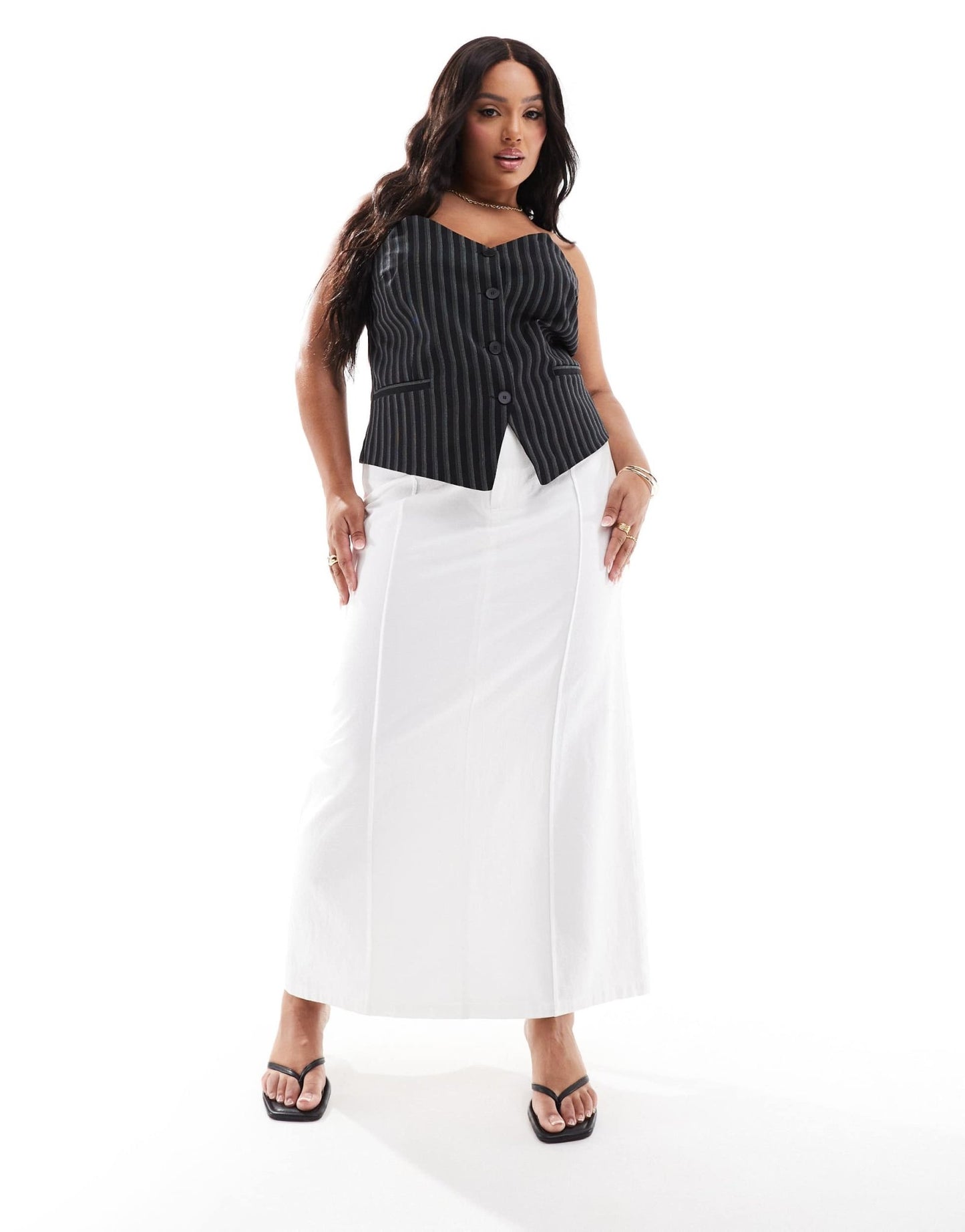 4th & Reckless Plus exclusive maxi seam detail skirt in white - ASOS Sample Sale