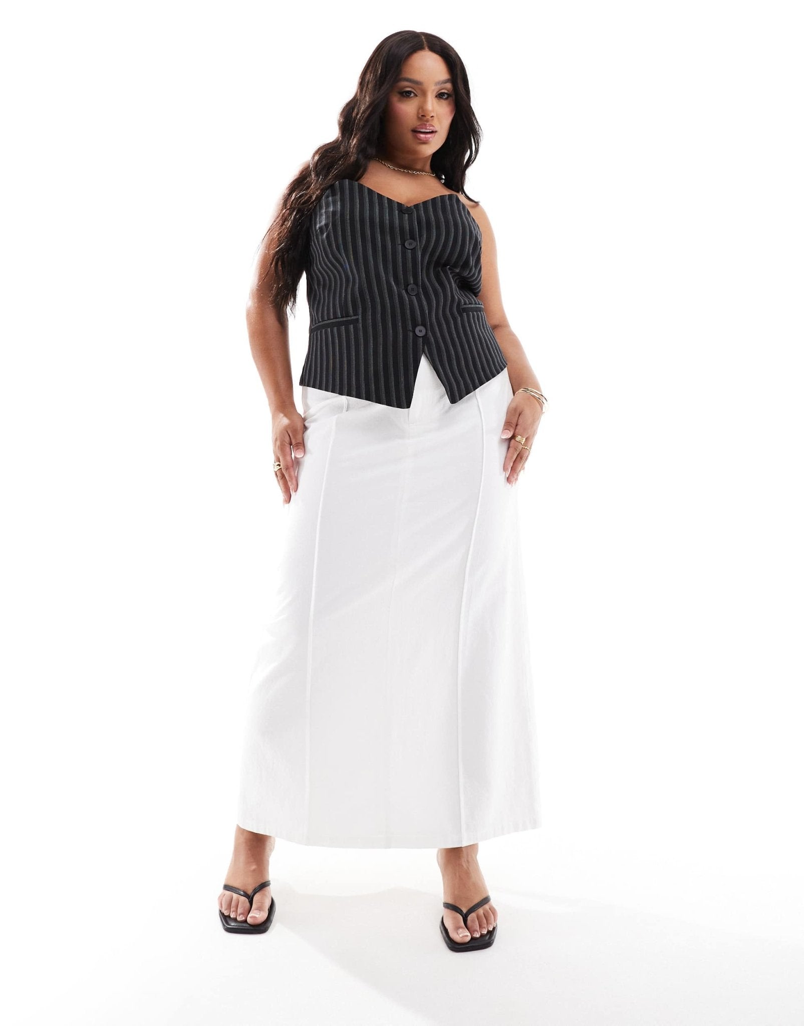 4th & Reckless Plus exclusive maxi seam detail skirt in white - ASOS Sample Sale