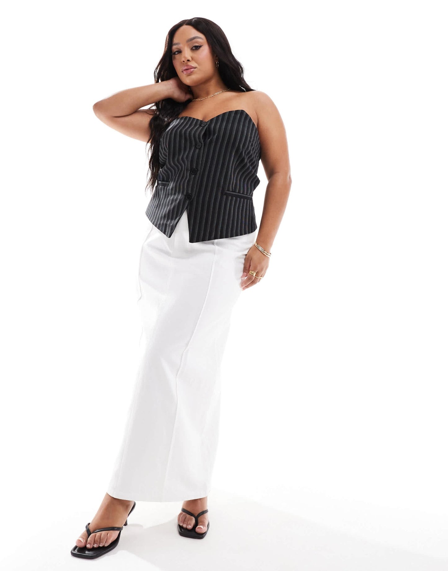 4th & Reckless Plus exclusive maxi seam detail skirt in white - ASOS Sample Sale