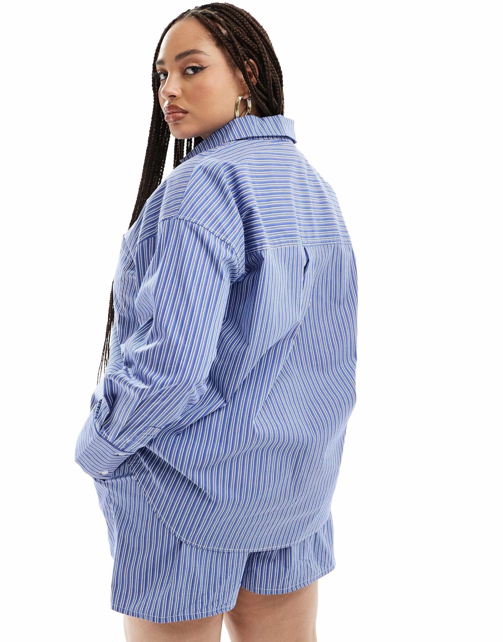 4th & Reckless Plus exclusive oversized poplin shirt co-ord in blue stripe - ASOS Sample Sale