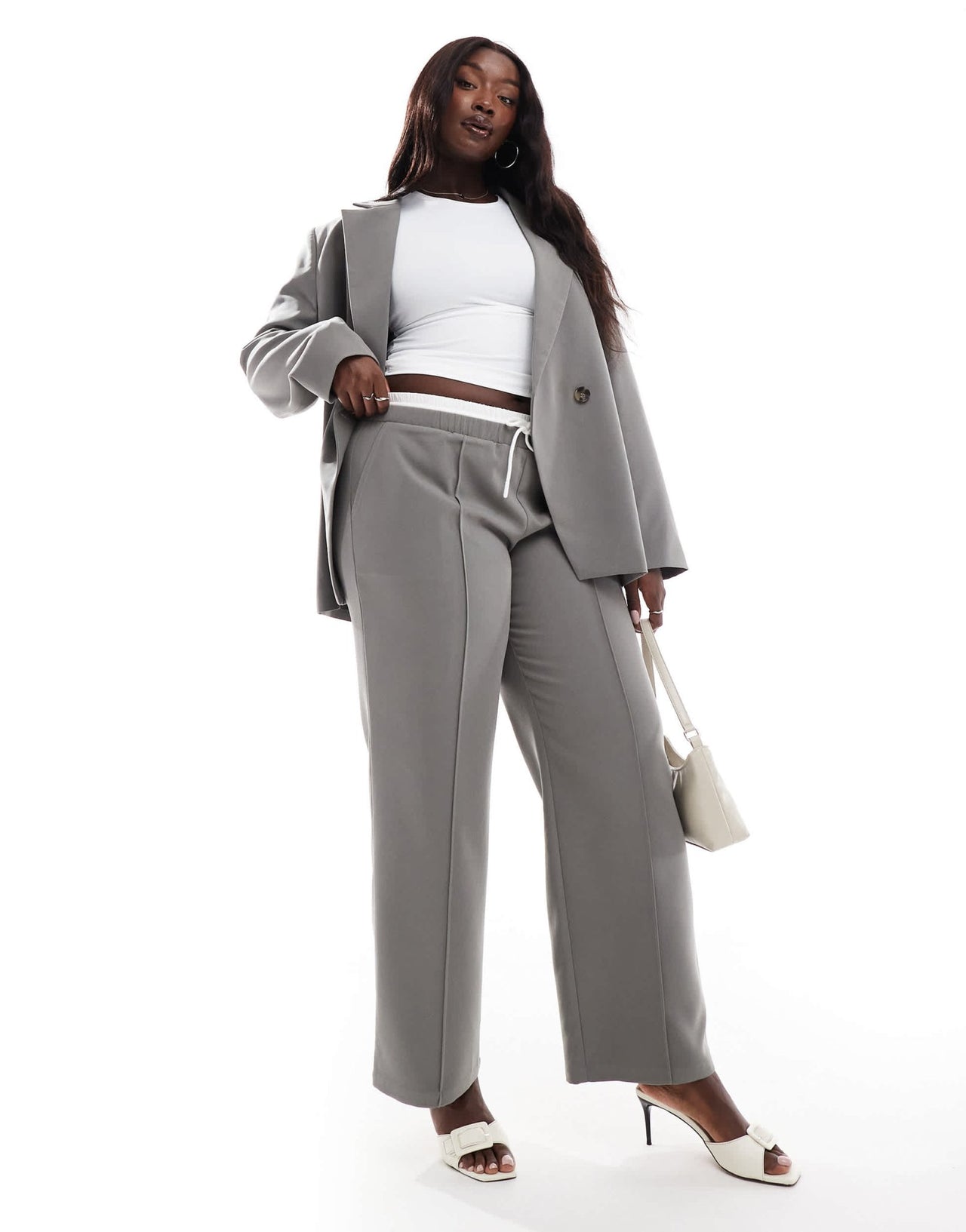 4th & Reckless Plus exclusive tailored straight leg drawstring contrast waistband trouser co - ord in charcoal - ASOS Sample Sale